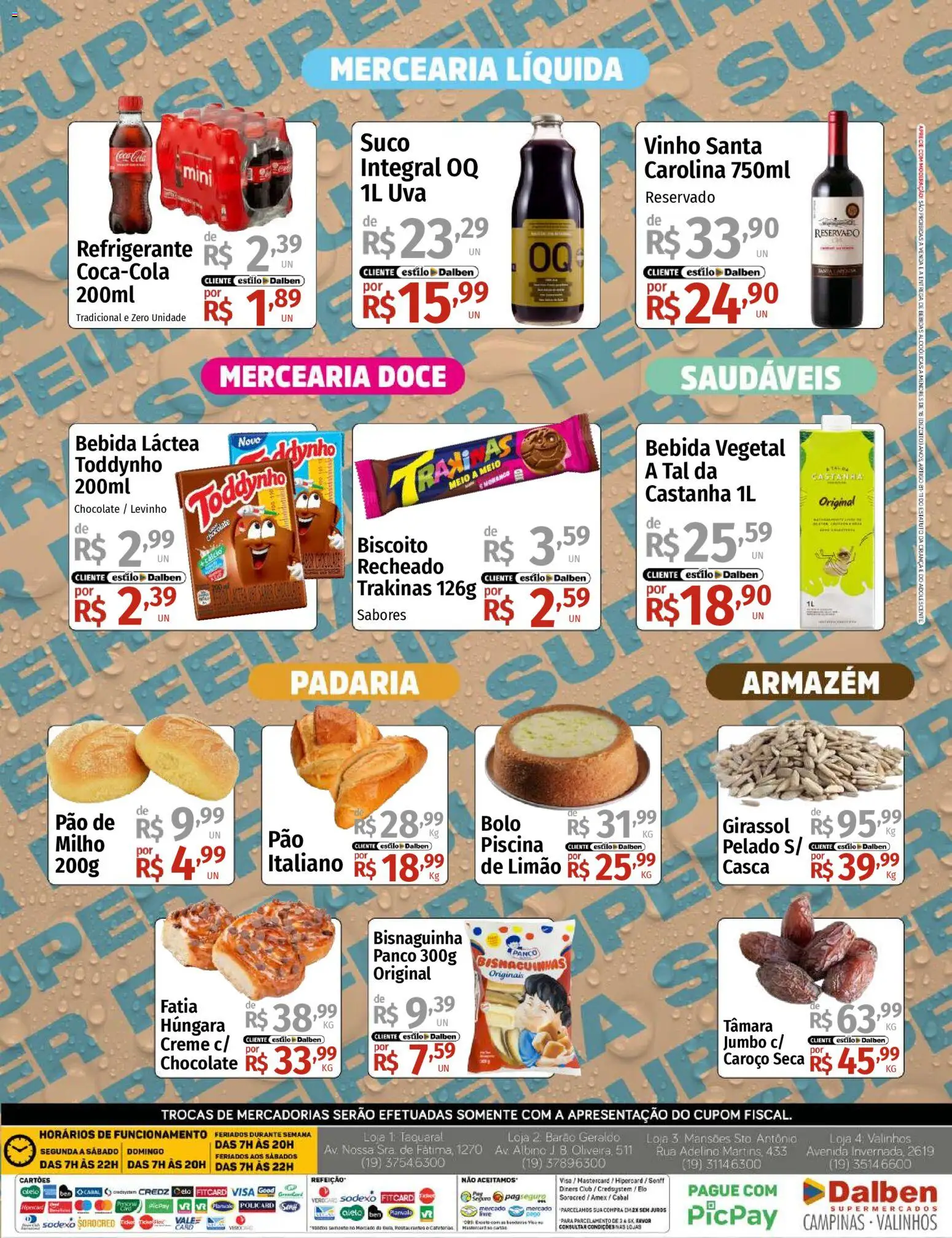 Supermercado Dalben Folheto - válido de 09.03.2026 | Página: 4 | Produtos: Biscoito, Vinho santa carolina, Chocolate, Bolo