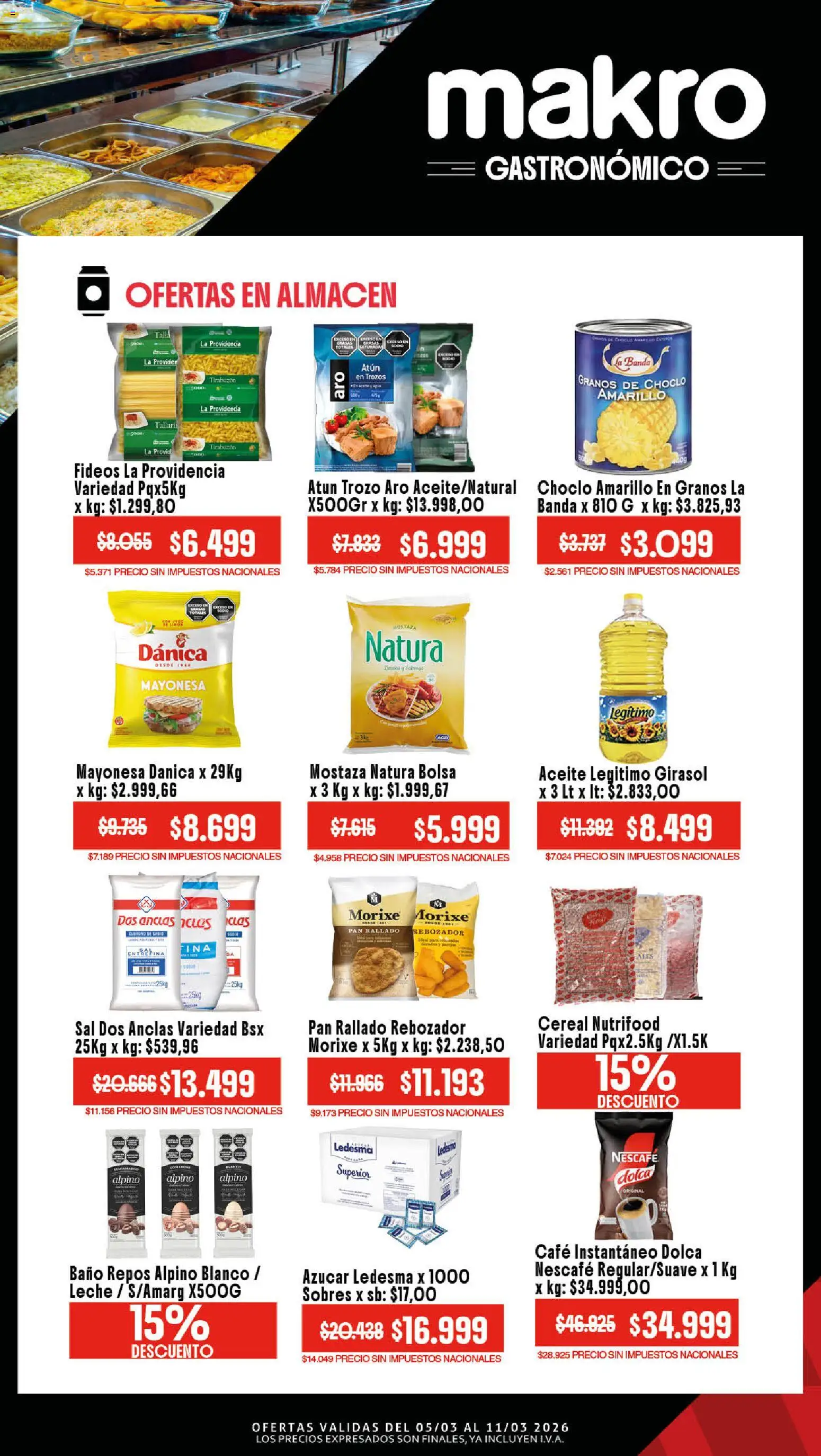 Makro Ofertas Gastronómico │ válido desde el 05.03.2026 | Página: 3 | Productos: Azucar, Aceite, Atún, Fideos