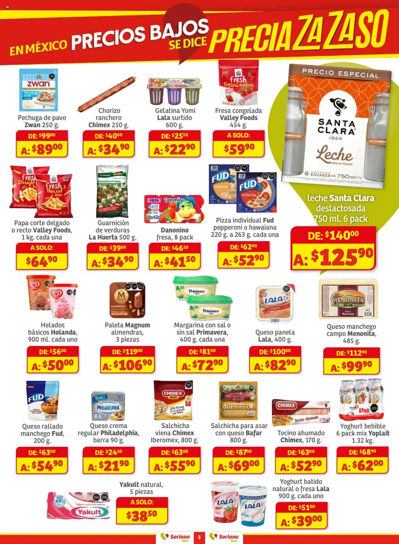 Nuevas ofertas de Soriana válidas en toda la República Mexicana desde el 16.10.2025. ¡Encuentra las mejores ofertas en Soriana - Preciazazaso Súper: Edo Mex, Gro, Hgo, Mor, Pue, Qto, Tlax, Ver! | Página: 5 | Productos: Tocino, Leche, Queso, Fresas