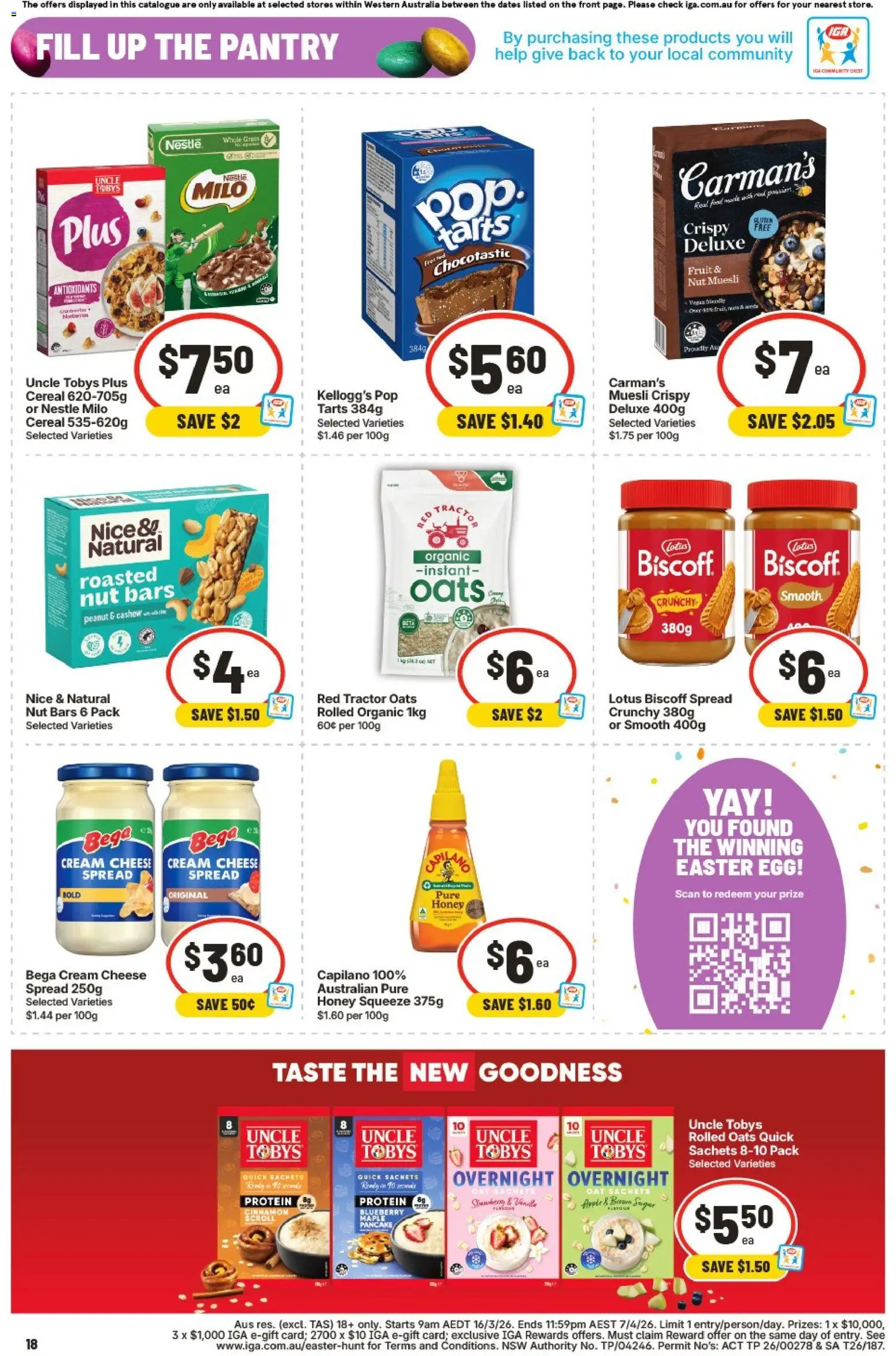 IGA catalogue - valid from 01.04.2026 | Page: 18 | Products: Cheese, Honey, Oats, Cream
