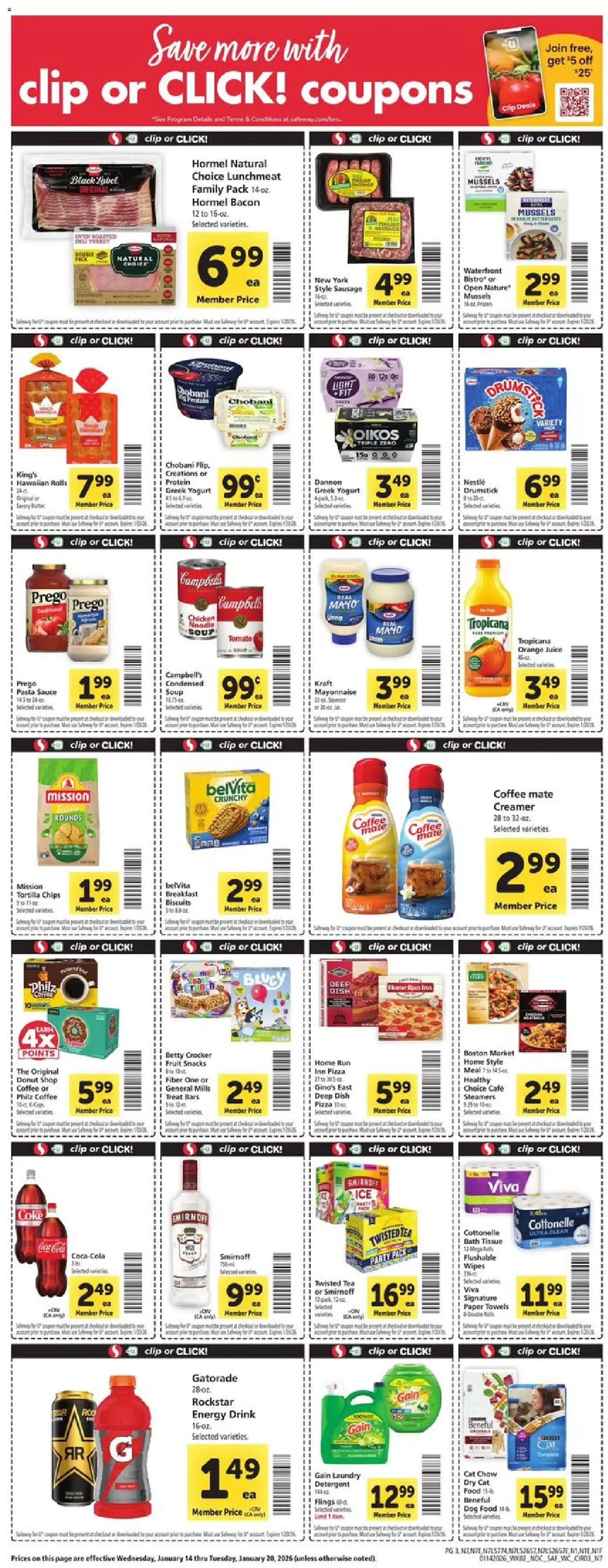 Safeway Weekly Ad - valid from 14.01.2026 | Page: 3 | Products: Wc, Clip, Coffee, Juice
