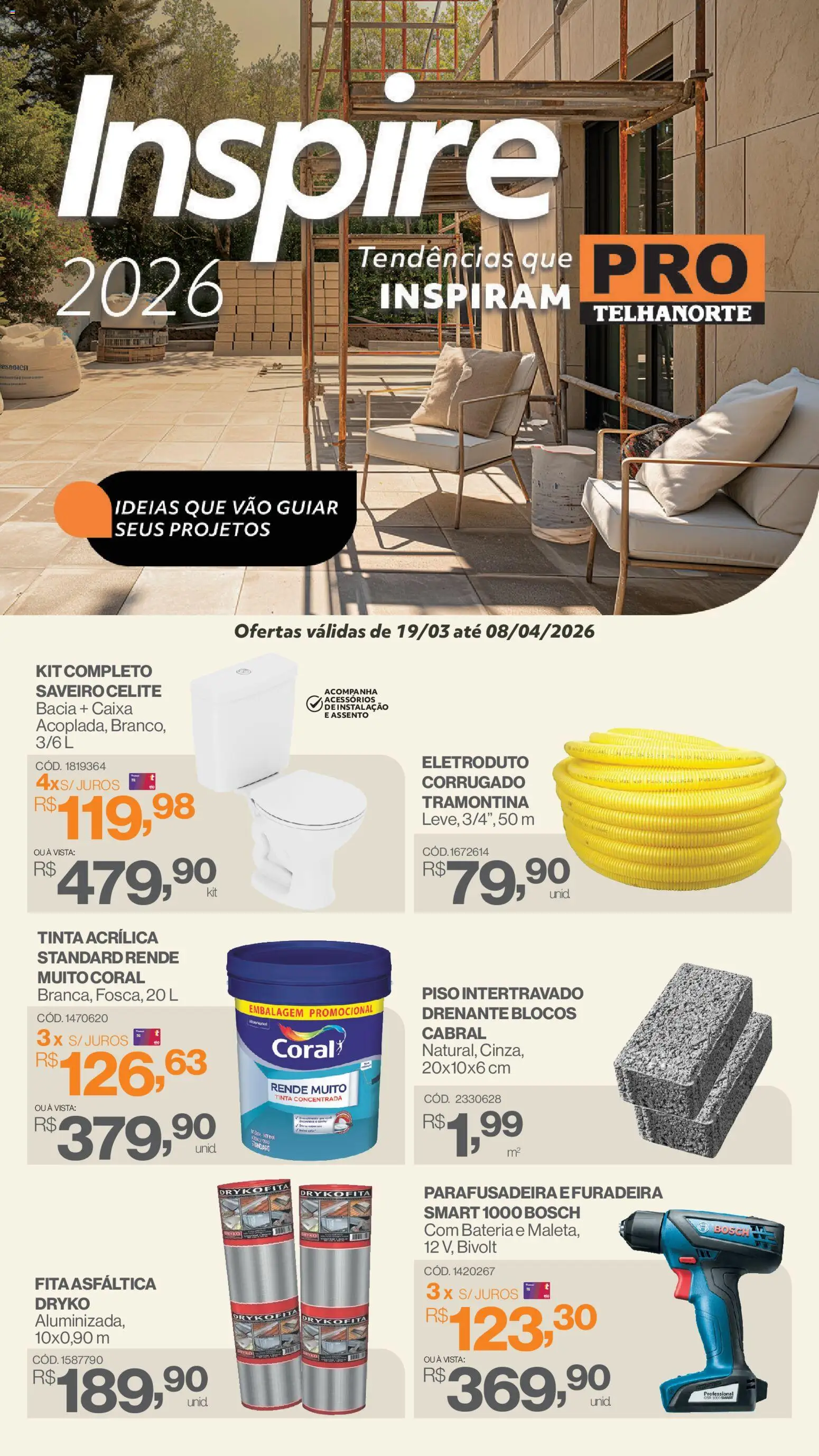 Telhanorte ofertas Pro Folheto - válido de 19.03.2026 | Página: 1 | Produtos: Piso, Caixa, Bateria, Fita
