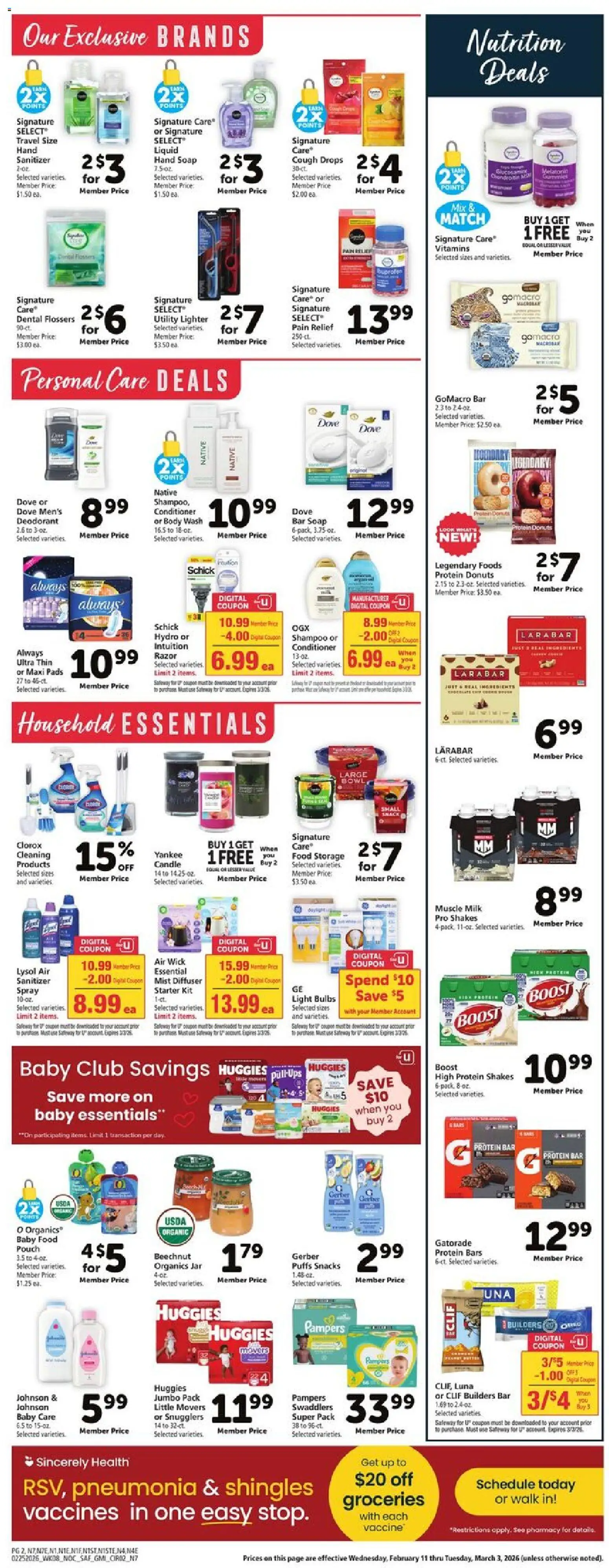 Safeway Weekly Ad - valid from 25.02.2026 | Page: 7 | Products: Milk, Deodorant, Baby food, Lighter