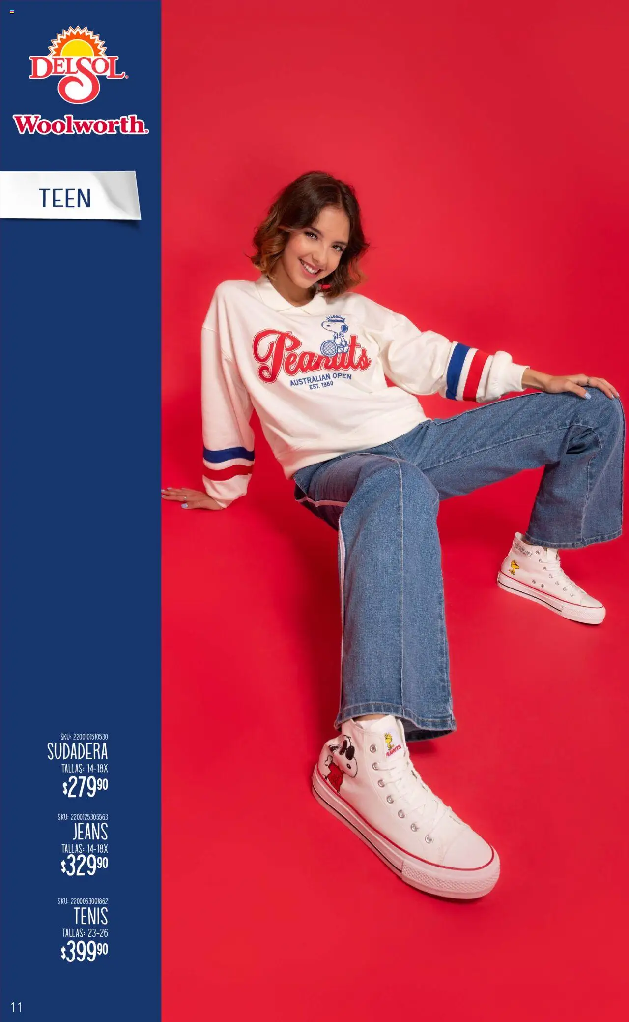 Nuevas ofertas de Del Sol y Woolworth válidas en toda la República Mexicana desde el 04.09.2025. ¡Encuentra las mejores ofertas en Del Sol y Woolworth - Catálogo Luce el Otoño! | Página: 11 | Productos: Tenis, Sudadera