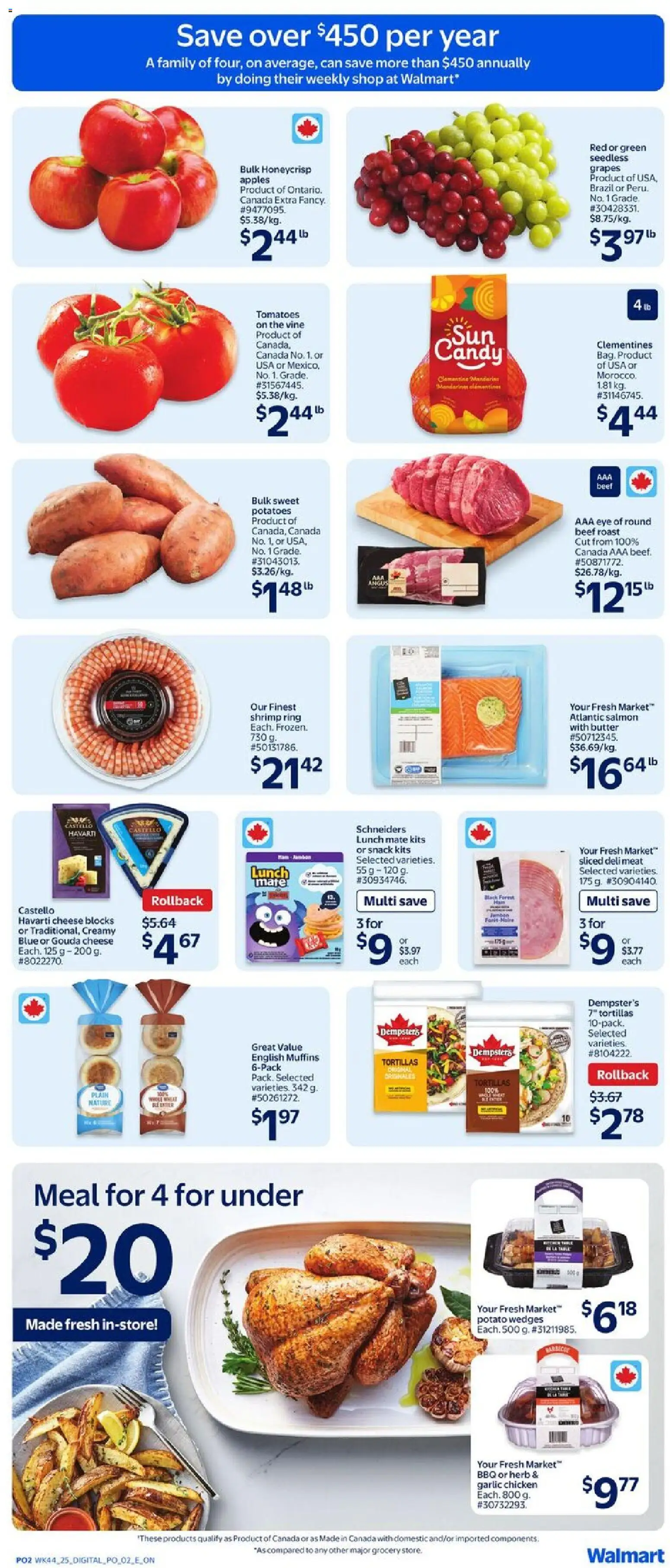 Walmart flyer valid from 27.11.2025 | Page: 3 | Products: Potatoes, Chicken, Apples, Tomatoes