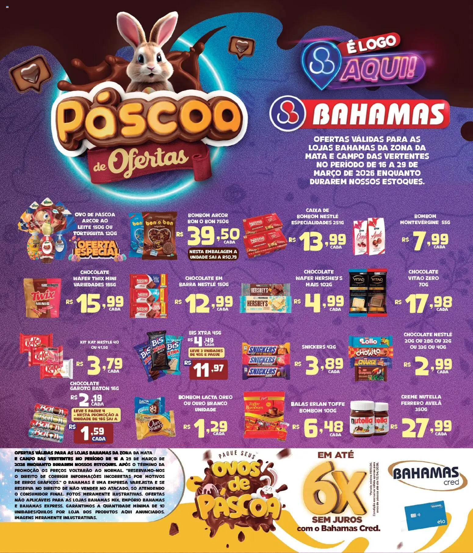 Bahamas Supermercados Folheto - válido de 16.03.2026 | Página: 1 | Produtos: Twix, Ovos, Kit Kat, Creme