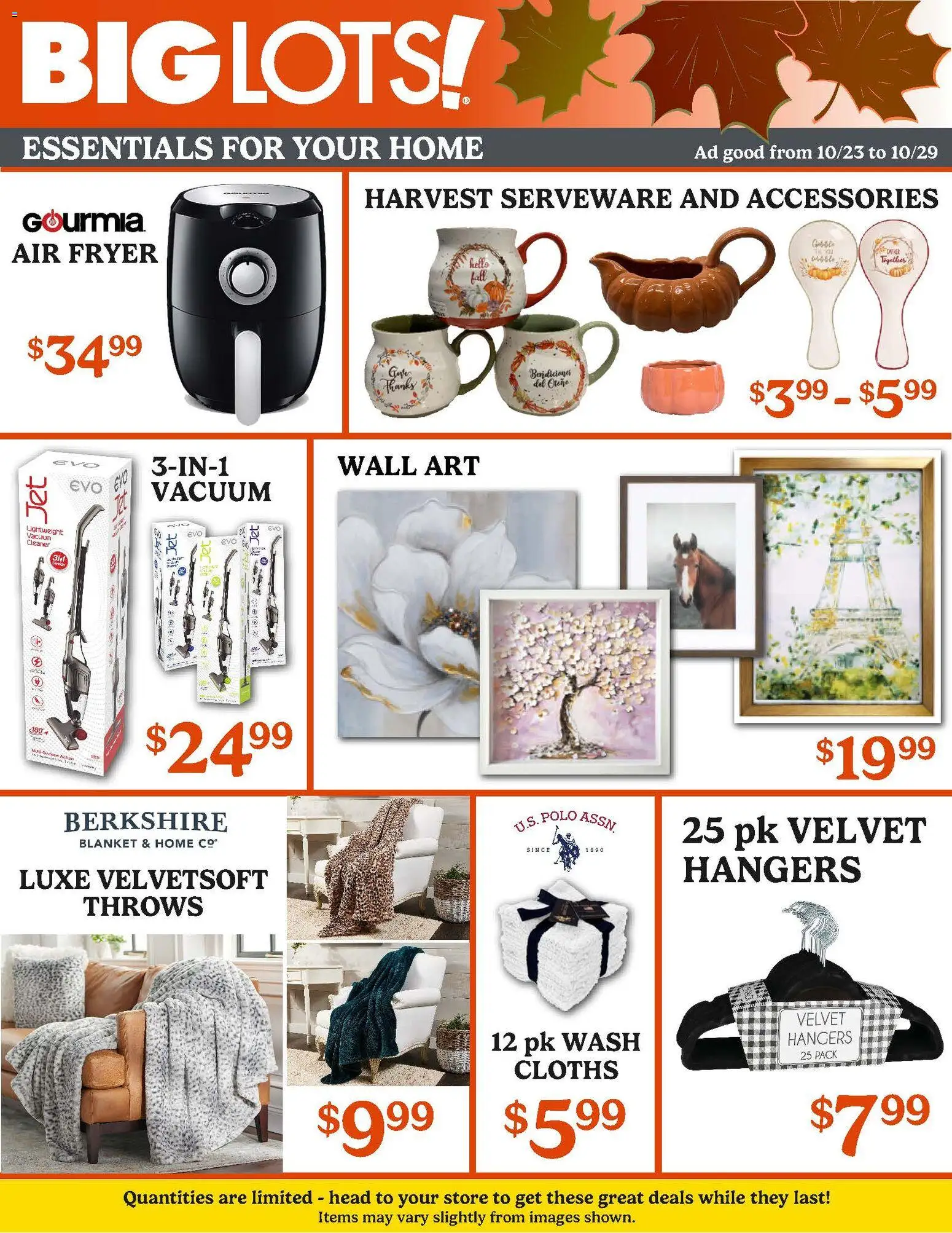 Big Lots Weekly Ad - valid from 23.10.2025 | Page: 3 | Products: Fryer, Blanket, Vacuum, Vacuum cleaner