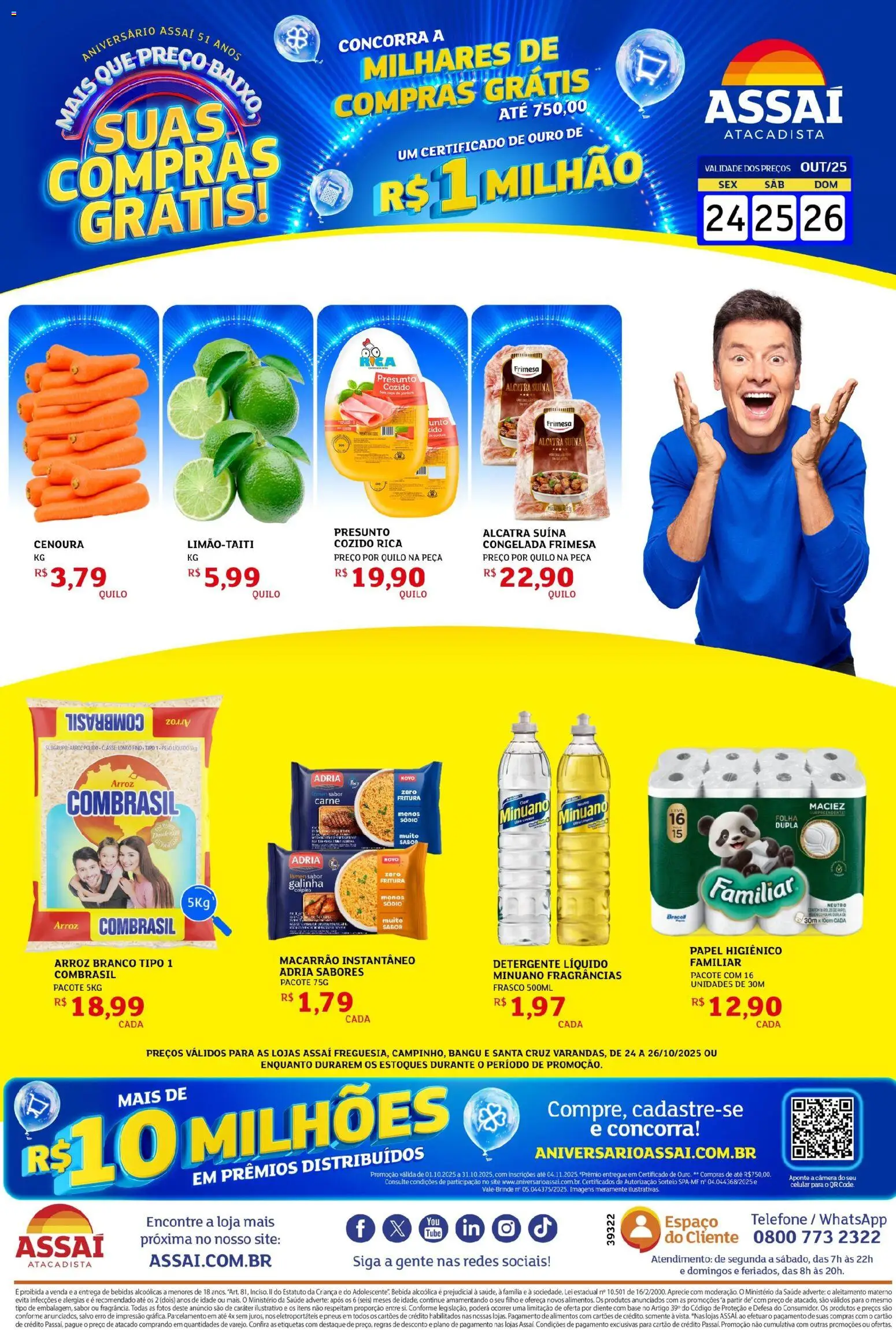 Assaí Atacadista Folheto - válido de 24.10.2025 | Página: 1 | Produtos: Detergente, Base, Carne, Telefone
