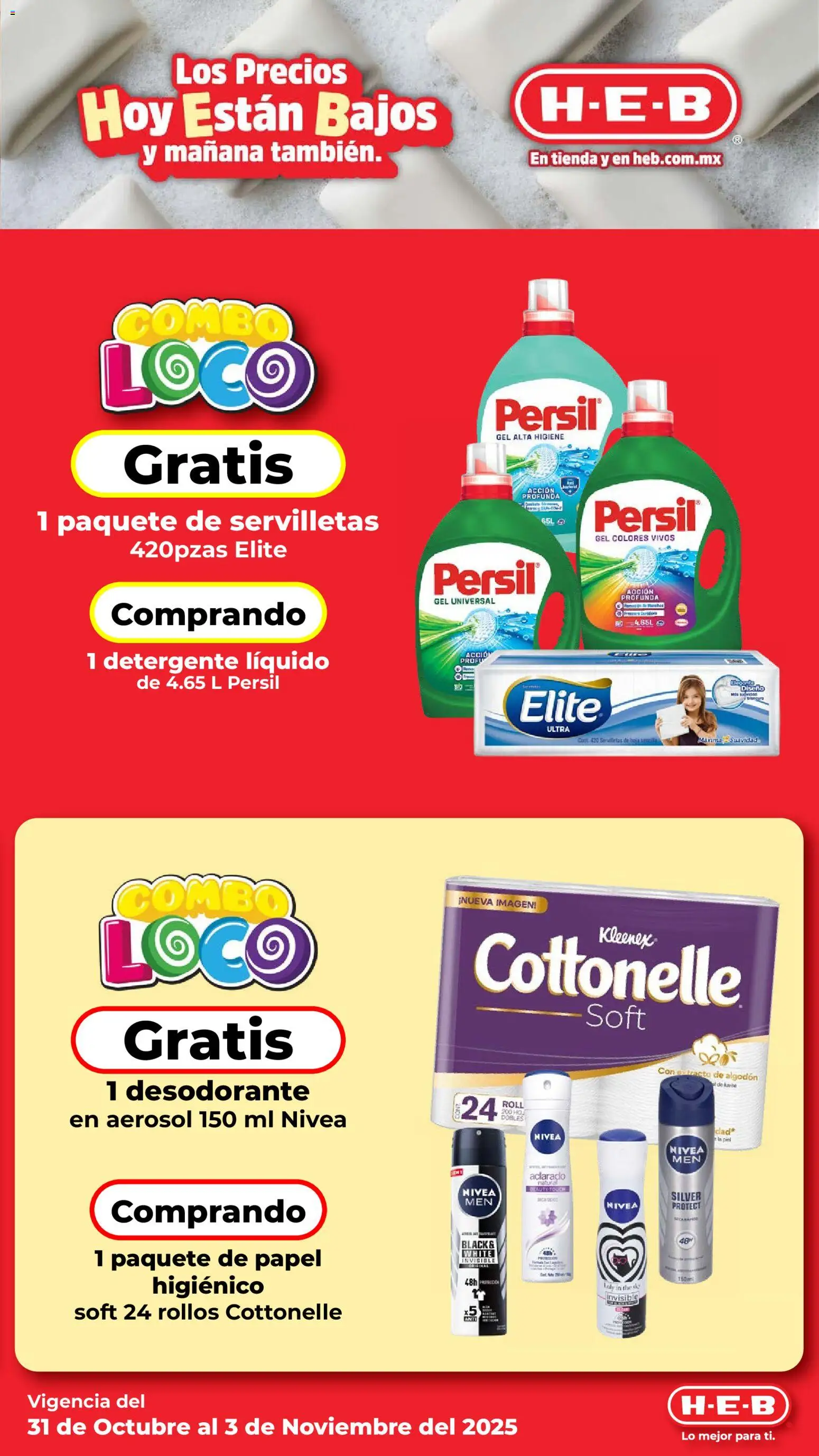 Nuevas ofertas de H-E-B válidas en toda la República Mexicana desde el 31.10.2025. ¡Encuentra las mejores ofertas en H-E-B folleto! | Página: 11 | Productos: Desodorante, Detergente, Algodón, Servilletas