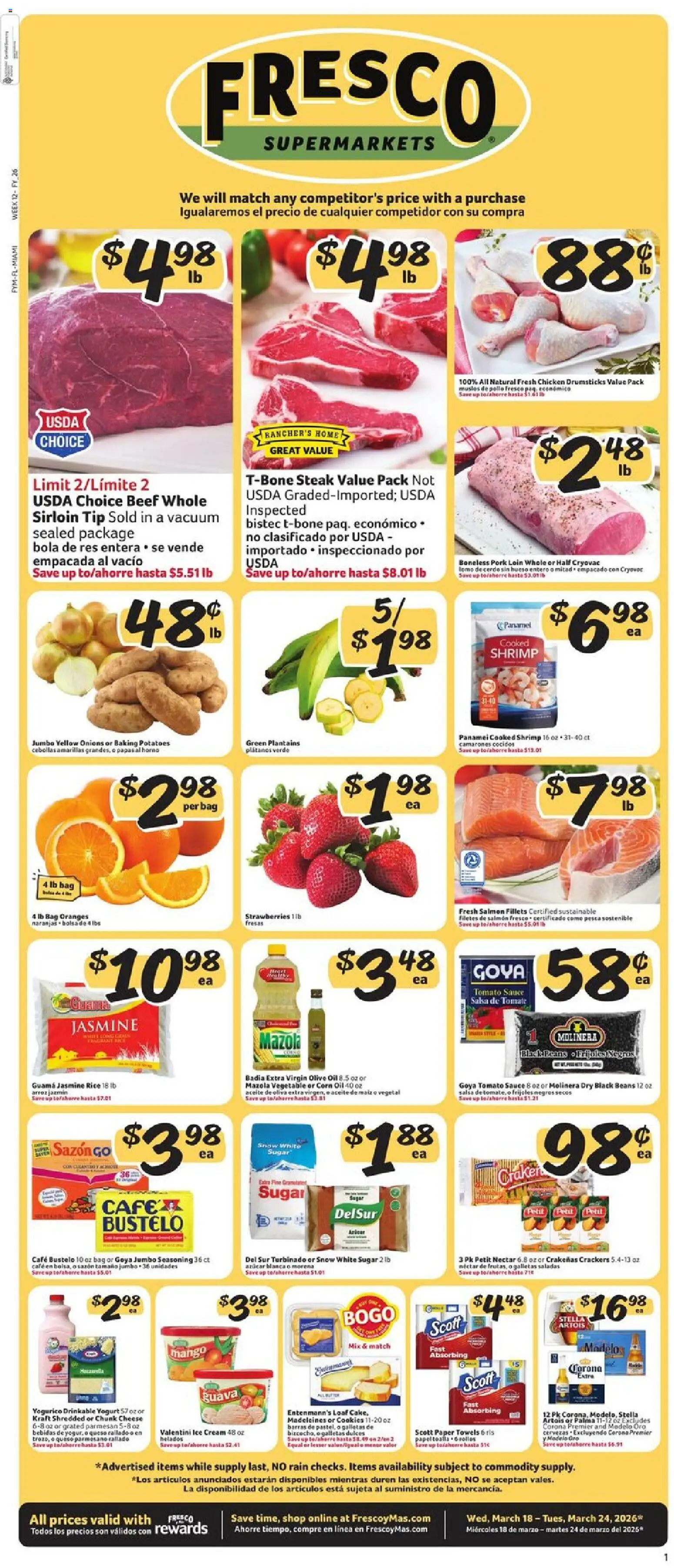 Fresco y Más Weekly Ad  - valid from 18.03.2026 | Page: 1 | Products: Vacuum, Rice, Strawberries, Sugar