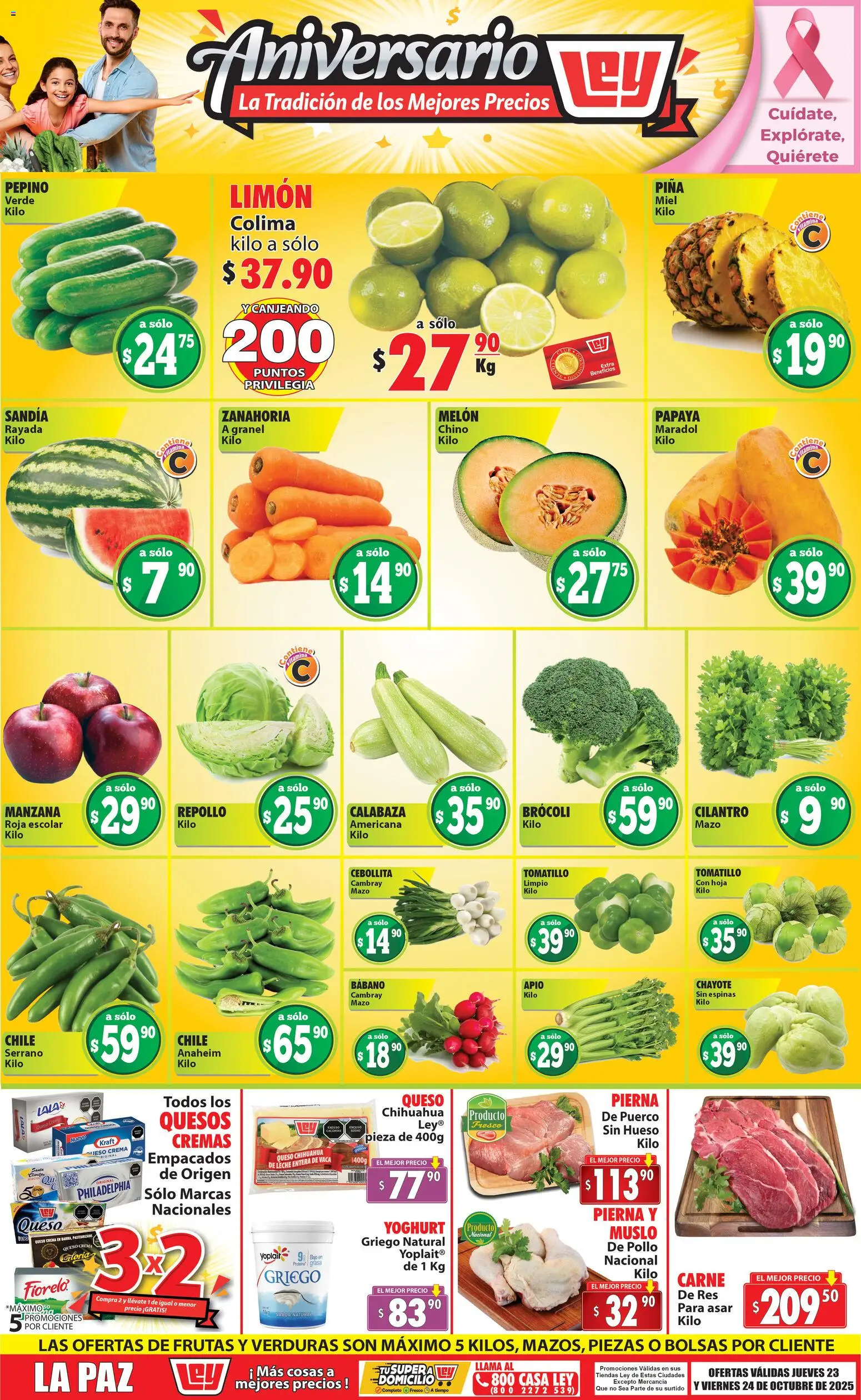 Nuevas ofertas de Casa Ley válidas en toda la República Mexicana desde el 23.10.2025. ¡Encuentra las mejores ofertas en Casa Ley - Folleto Las ofertas de frutas y verduras! | Página: 1 | Productos: Pollo, Apio, Queso, Piña