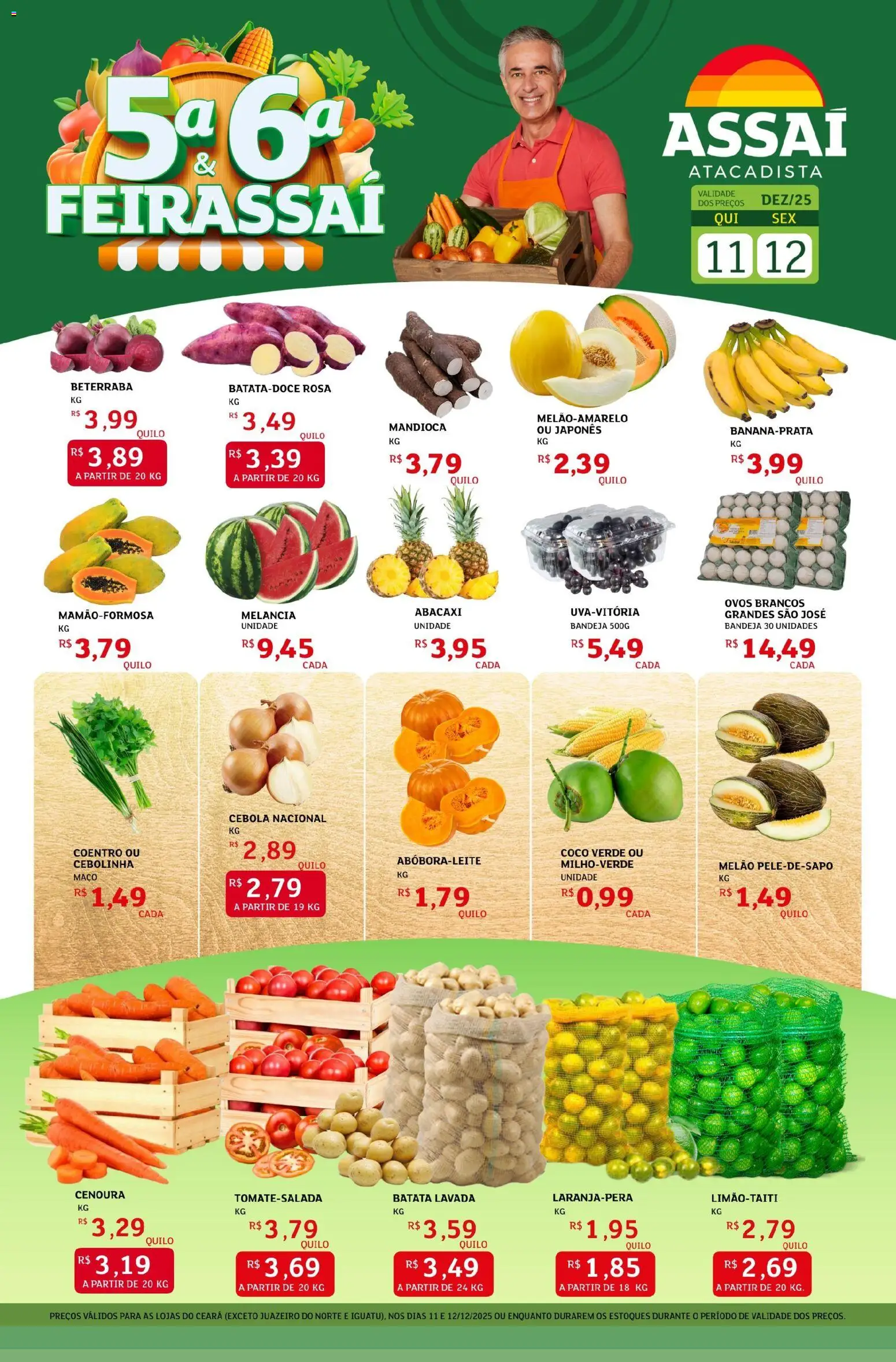 Assaí Atacadista Folheto - válido de 11.12.2025 | Página: 1 | Produtos: Melão, Ovos, Abacaxi, Cenoura