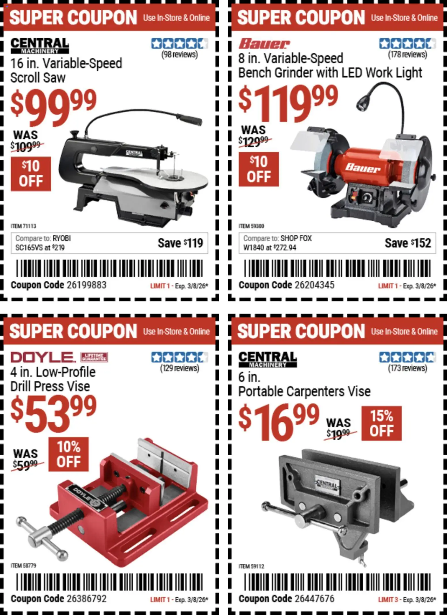 Harbor Freight Weekly Ad - valid from 17.02.2026 | Page: 6 | Products: Press, Saw, Bench Grinder, Grinder
