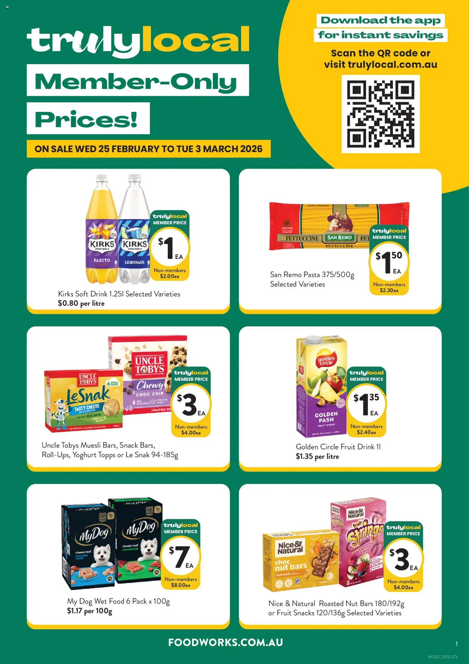 Foodworks catalogue - valid from 25.02.2026 | Page: 1 | Products: Cheese, Yoghurt, Pasta