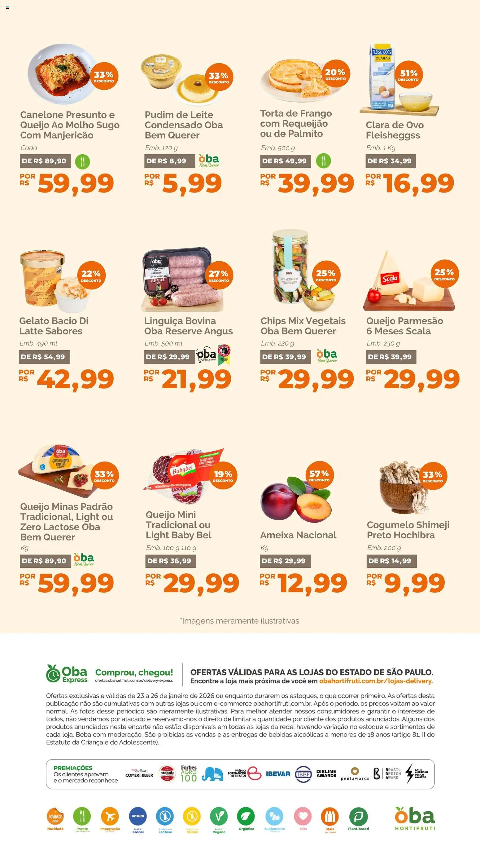 Oba Hortifruti Folheto - válido de 23.01.2026 | Página: 7 | Produtos: Linguiça, Cogumelo, Queijo parmesão, Ameixa