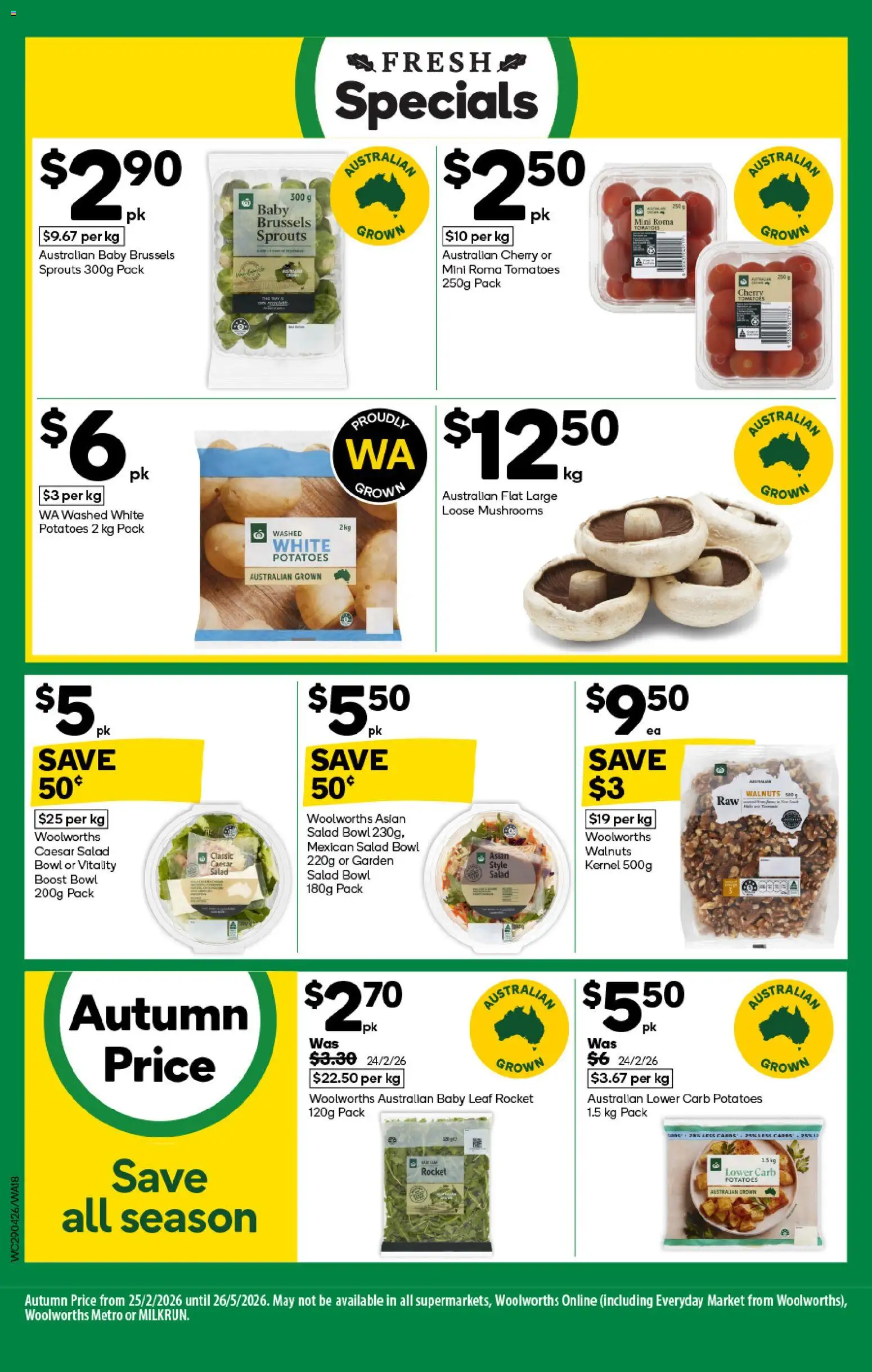 Woolworths catalogue - valid from 29.04.2026 | Page: 18 | Products: Tomatoes, Mushrooms, Salad, Potatoes