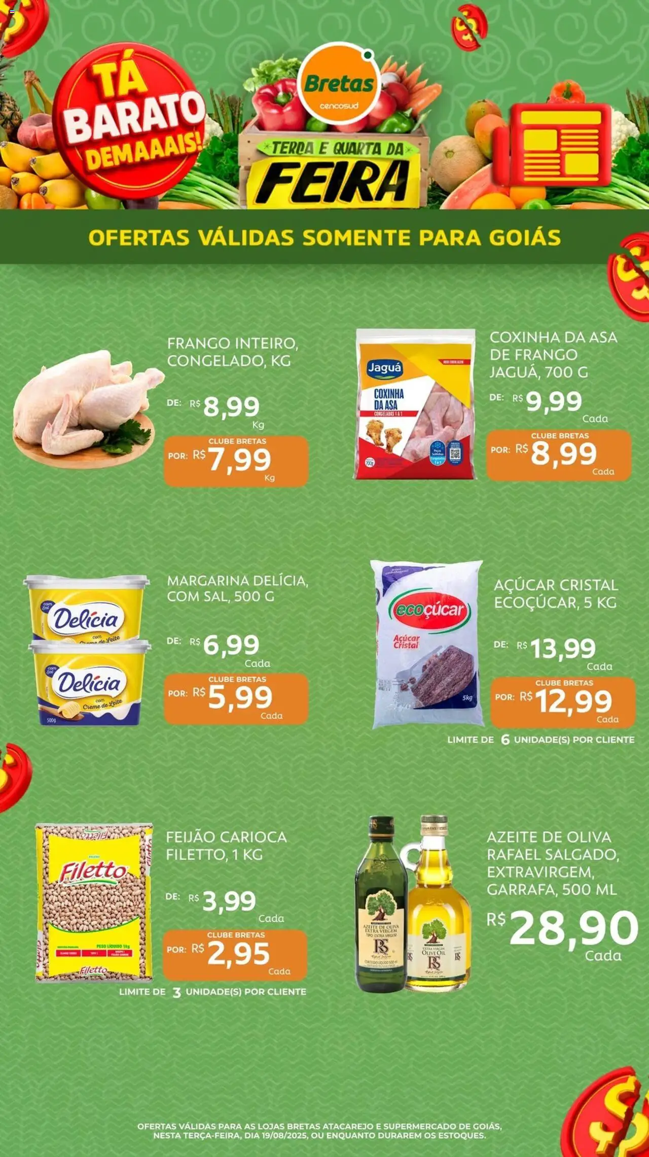 Bretas Folheto - válido de 19.08.2025 | Página: 2 | Produtos: Feijão, Leite, Açúcar, Frango