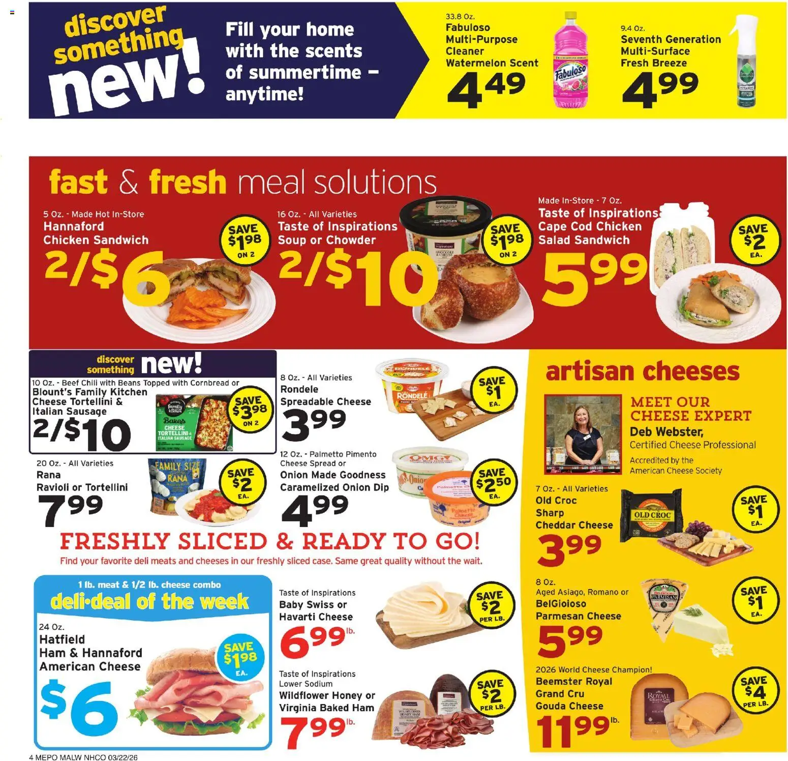Hannaford Weekly Ad - valid from 22.03.2026 | Page: 4 | Products: Cheese, Salad, Watermelon, Onion