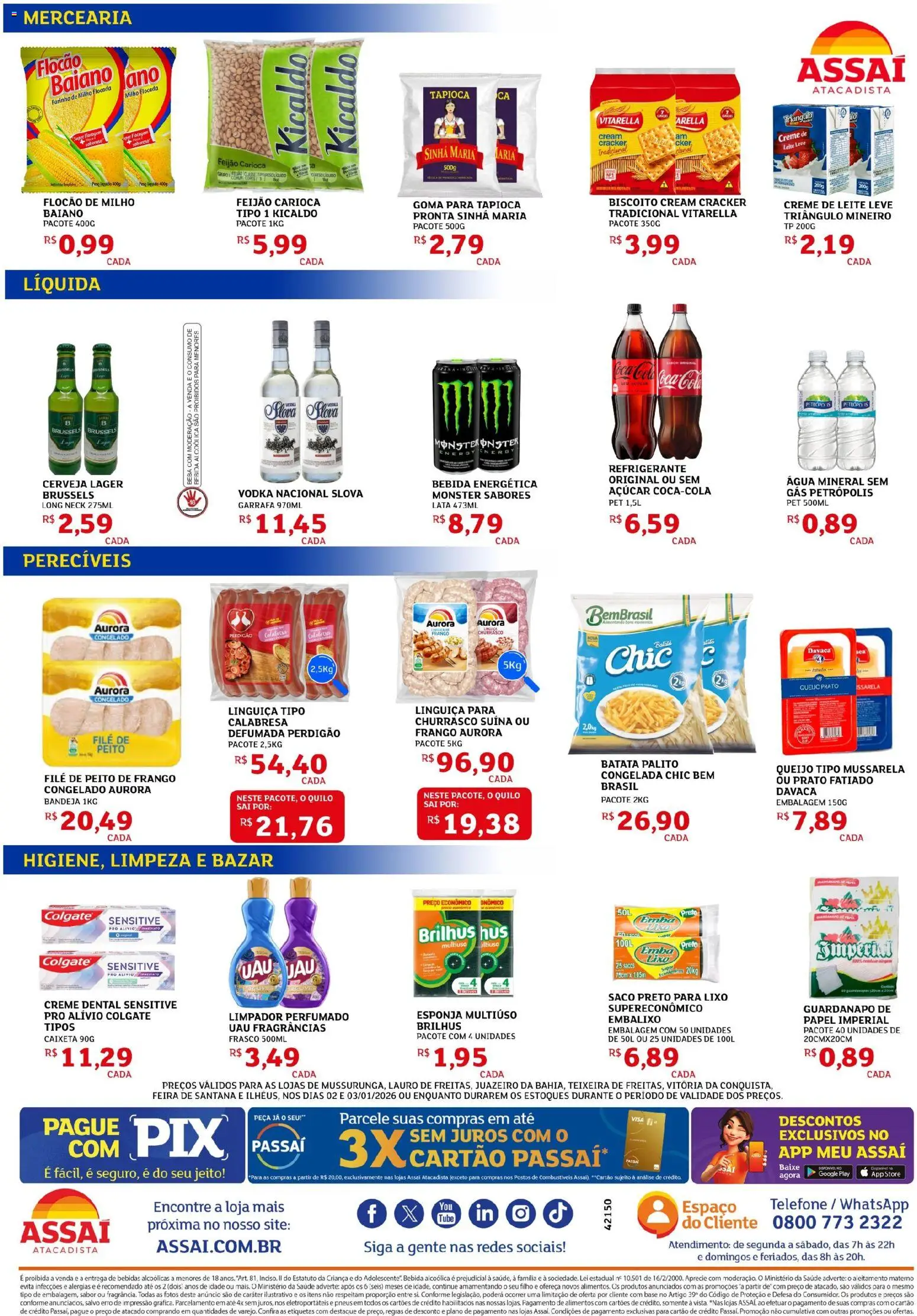 Assaí Atacadista Folheto - válido de 02.01.2026 | Página: 2 | Produtos: Linguiça, Base, Mussarela, Peito de frango