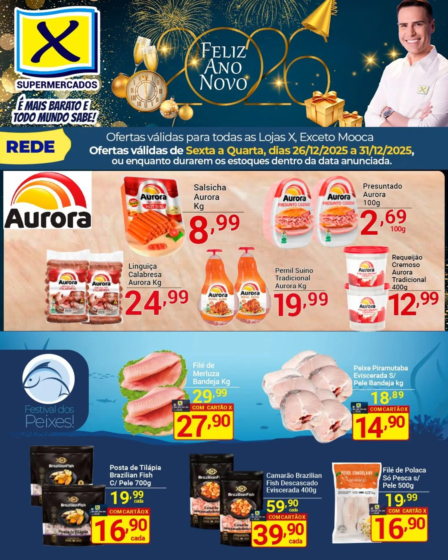 X Supermercados Folheto - válido de 26.12.2025 | Página: 6 | Produtos: Salsicha, Camarão, Presunto, Peixe