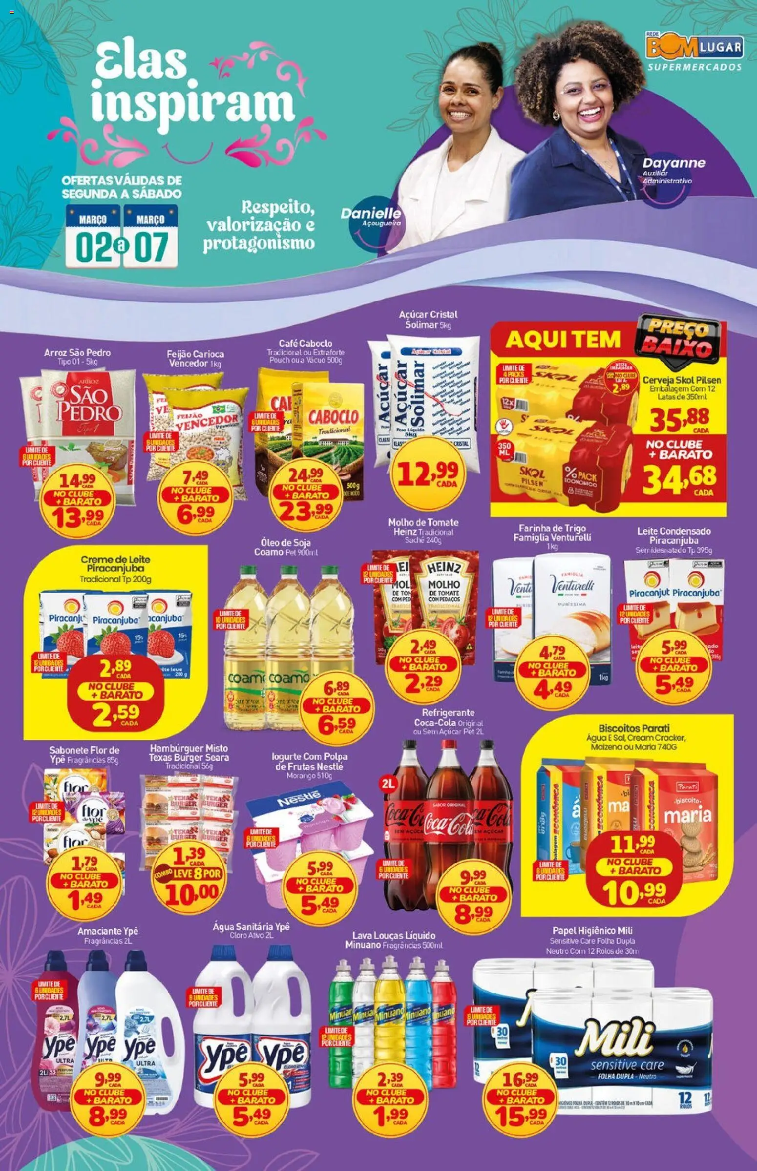 Rede Bom Lugar Folheto - válido de 02.03.2026 | Página: 1 | Produtos: Leite, Biscoitos, Baixo, Refrigerante