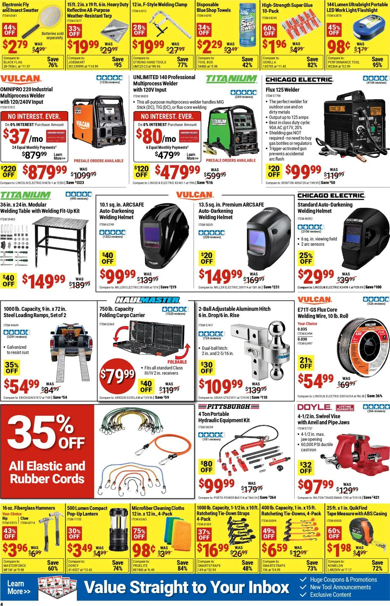 Harbor Freight Weekly Ad - valid from 11.08.2025 | Page: 4 | Products: Table, Welding Helmet, Tape Measure, Cleaning cloths