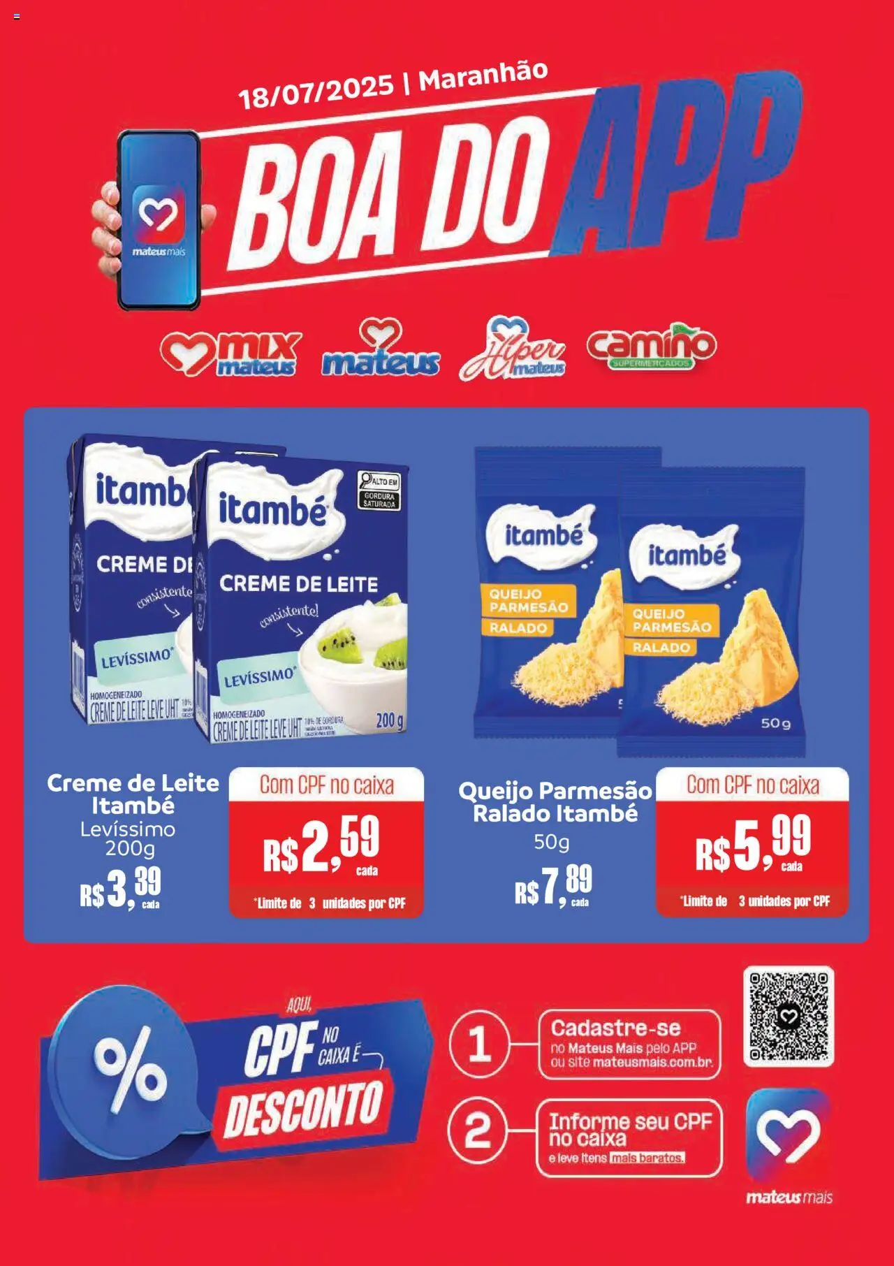 Mateus Folheto - válido de 18.07.2025 | Página: 1 | Produtos: Parmesão, Creme, Queijo parmesão, Creme de leite