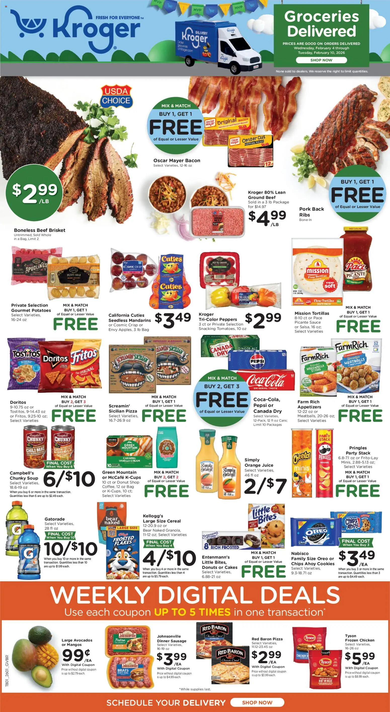 Kroger Ad - valid from 04.02.2026 | Page: 1 | Products: Beef, Potatoes, Sauce, Bag