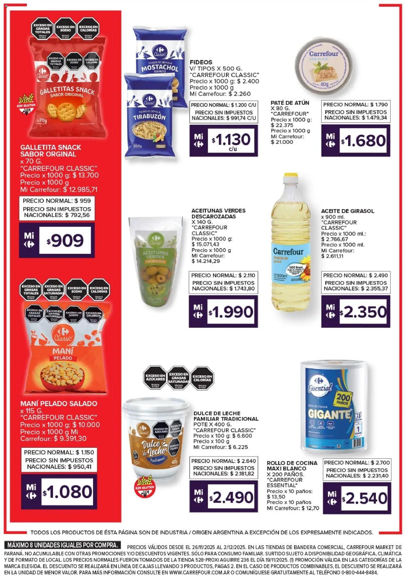 Carrefour Market - Market Paraná │ válido desde el 26.11.2025 | Página: 3 | Productos: Cocina, Galletitas, Aceite, Dulce de leche