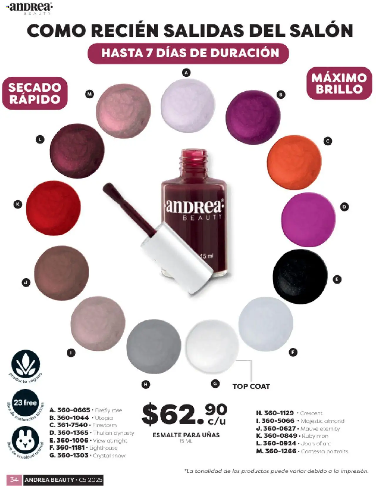 Nuevas ofertas de Andrea válidas en toda la República Mexicana desde el 24.08.2025. ¡Encuentra las mejores ofertas en Andrea - Catálogo Beauty Campaña 5! | Página: 34 | Productos: Brillo, Top