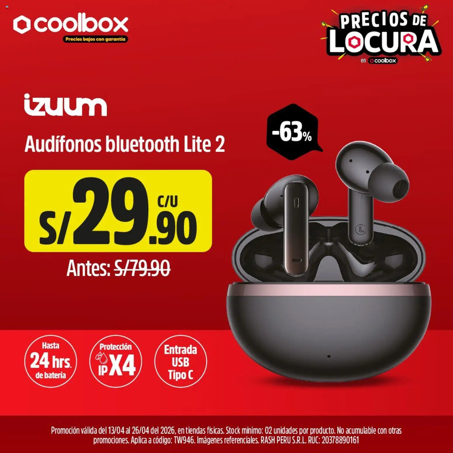 Catálogo Coolbox válido desde 13.04.2026 | Página: 2 | Productos: Batería, Audífonos