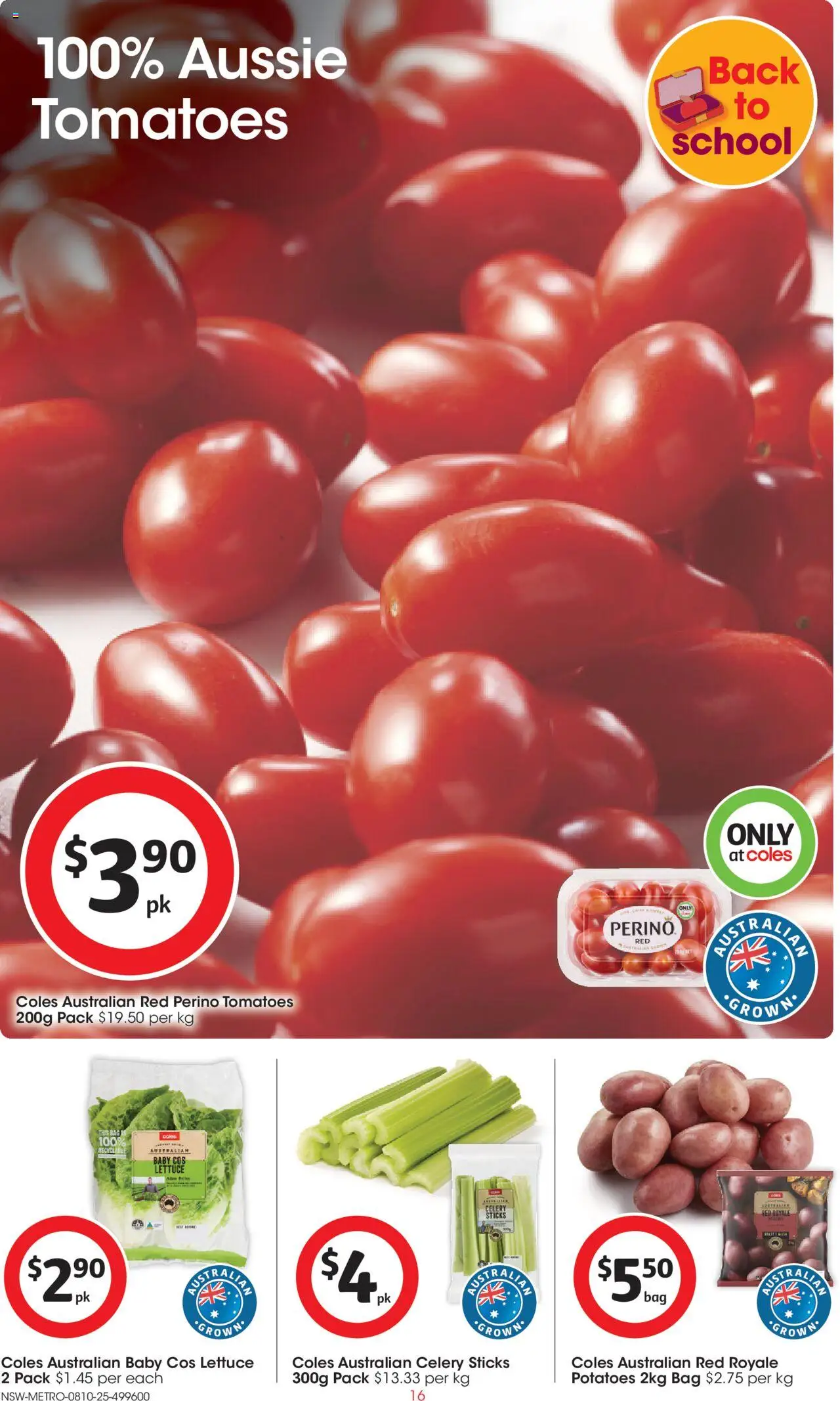 Coles catalogue - valid from 08.10.2025 | Page: 16 | Products: Lettuce, Tomatoes, Potatoes, Bag