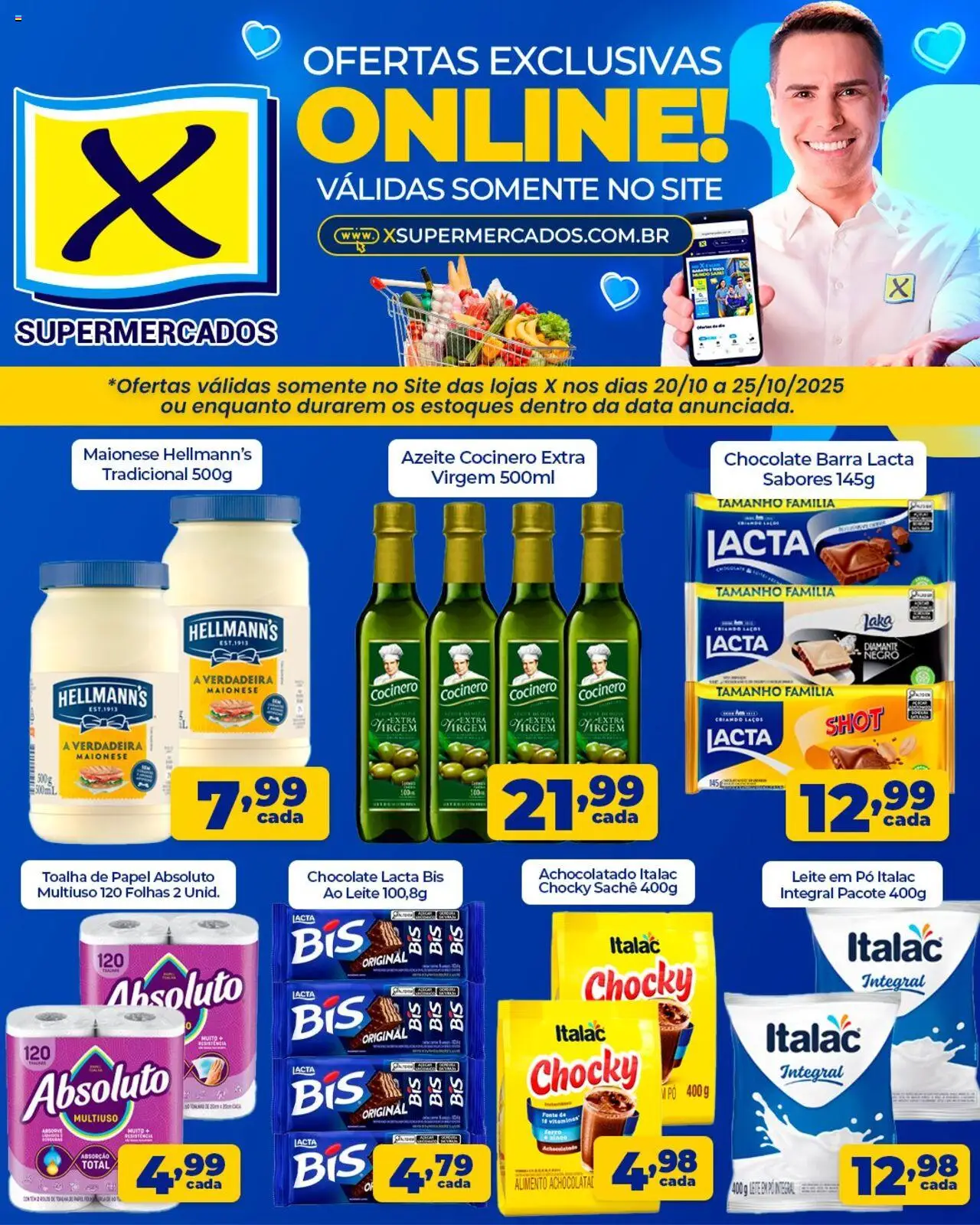 X Supermercados Folheto - válido de 20.10.2025 | Página: 2 | Produtos: Ferro, Chocolate, Azeite, Leite em pó