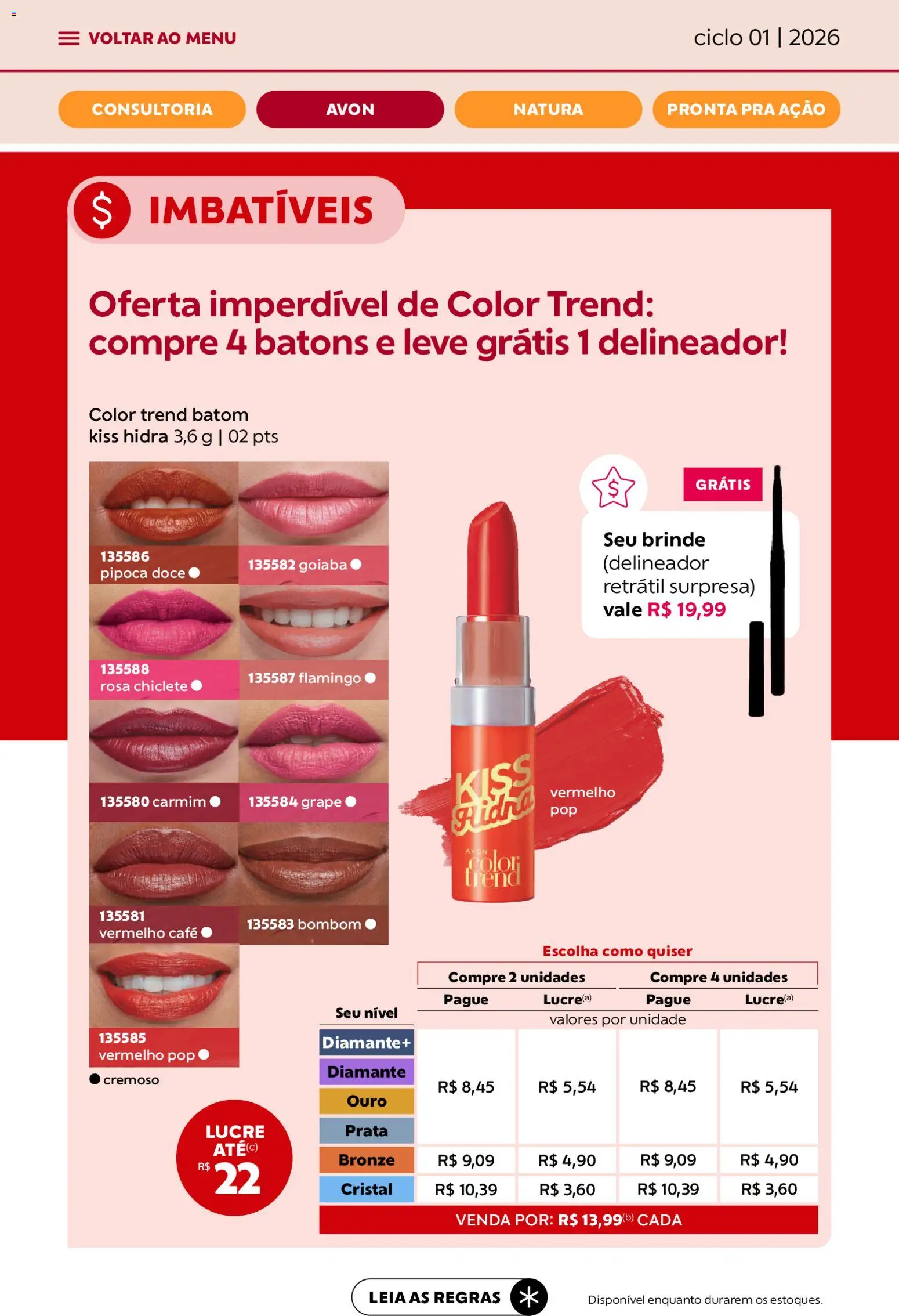 Avon Folheto - válido de 19.12.2025 | Página: 8 | Produtos: Delineador, Batom, Bombom, Chiclete