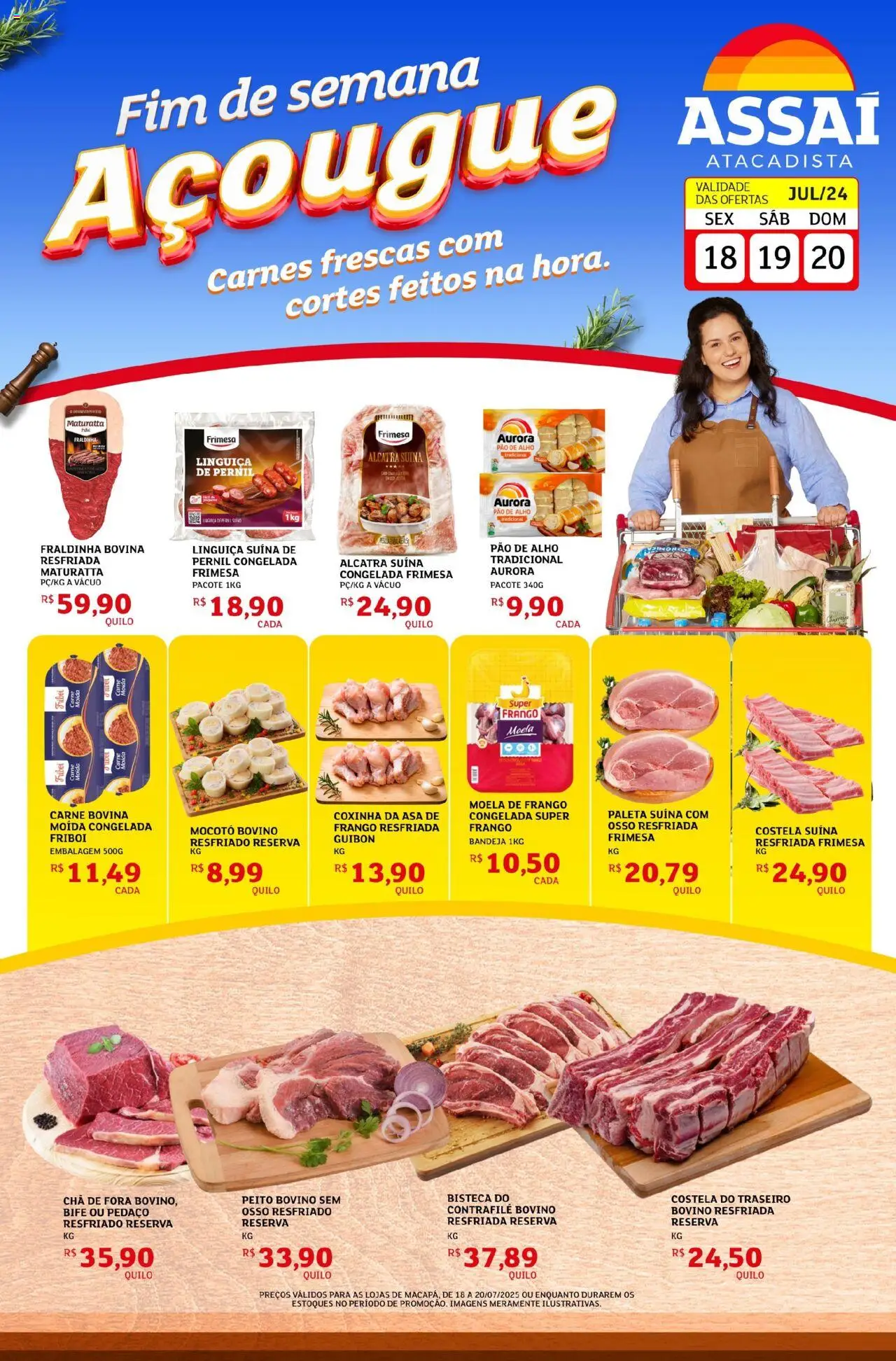 Assaí Atacadista Folheto - válido de 18.07.2025 | Página: 1 | Produtos: Alcatra, Fraldinha, Moela, Pão