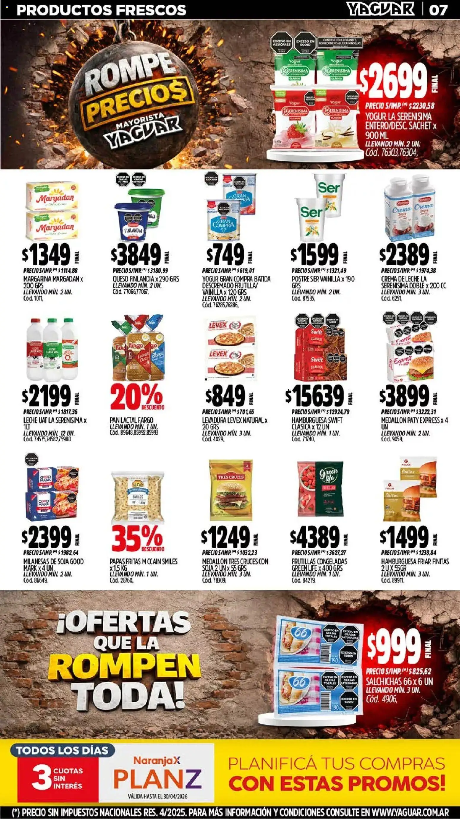 Yaguar - Oferta Semanal Misiones │ válido desde el 13.04.2026 | Página: 7 | Productos: Leche, Queso, Yogur, Papas fritas