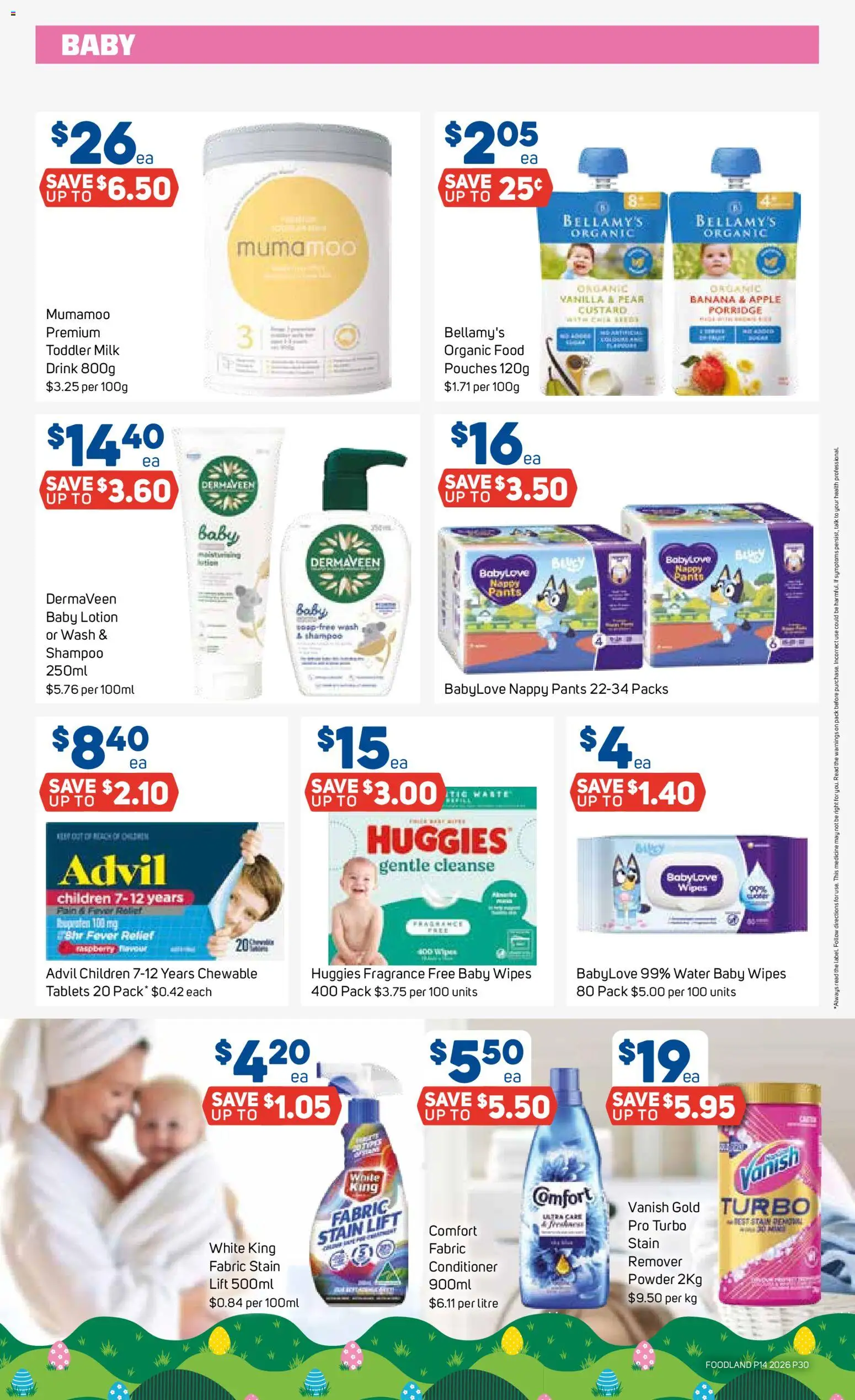 Foodland catalogue - valid from 01.04.2026 | Page: 30 | Products: Powder, Milk, Shampoo, Pants
