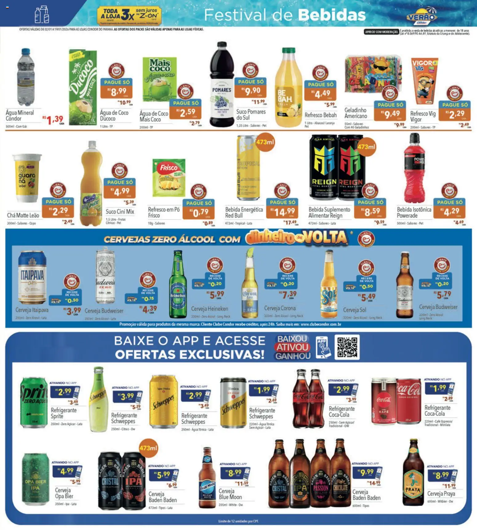 Supermercados Condor Folheto - válido de 02.01.2026 | Página: 17 | Produtos: Chocolate, Suco, Cerveja Heineken, Água mineral