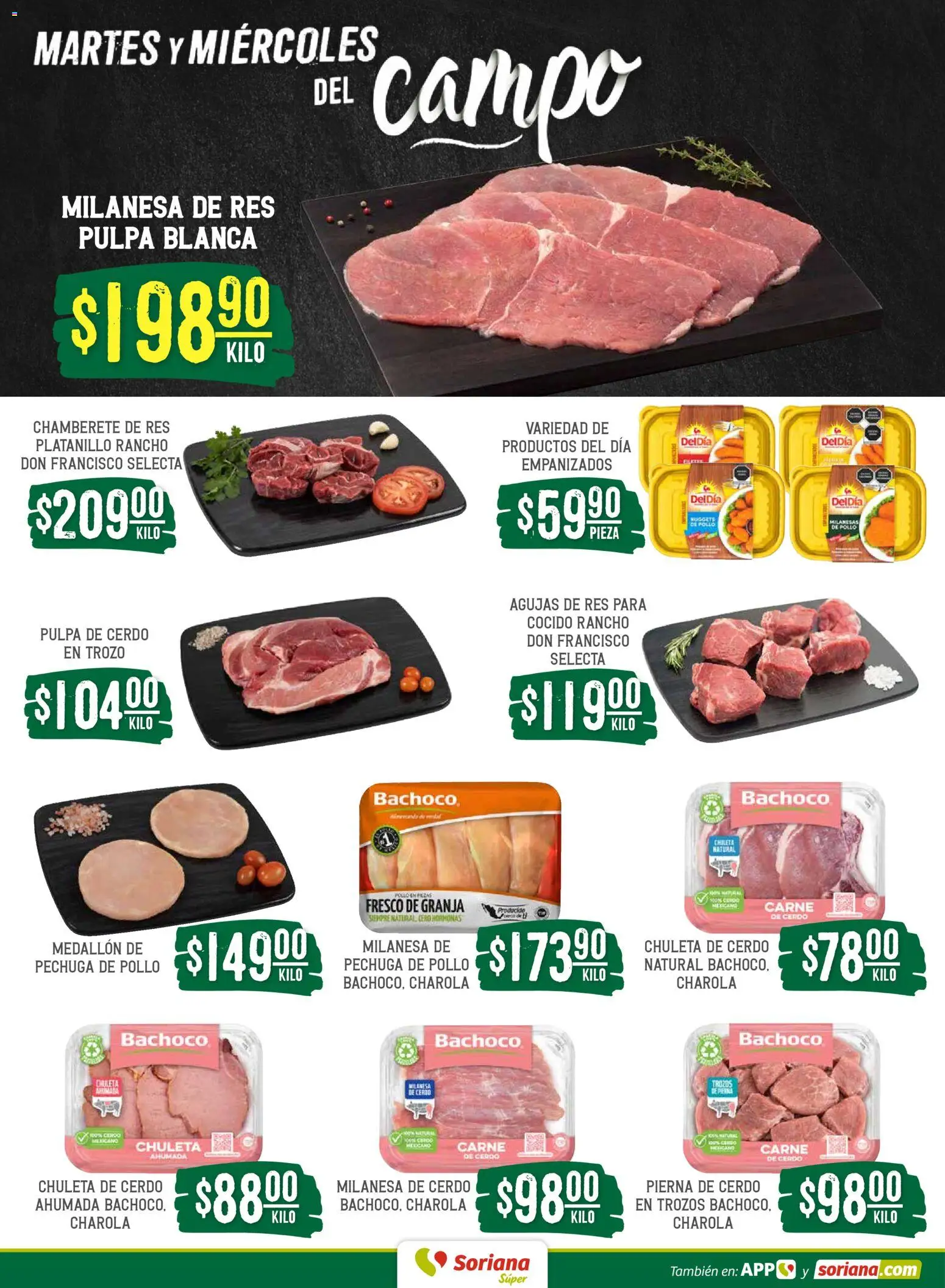 Nuevas ofertas de Soriana válidas en toda la República Mexicana desde el 28.04.2026. ¡Encuentra las mejores ofertas en Soriana Martes y Miércoles del Campo Súper: BCS, Son y Sin! | Página: 4 | Productos: Pollo, Milanesa, Cerdo, Res