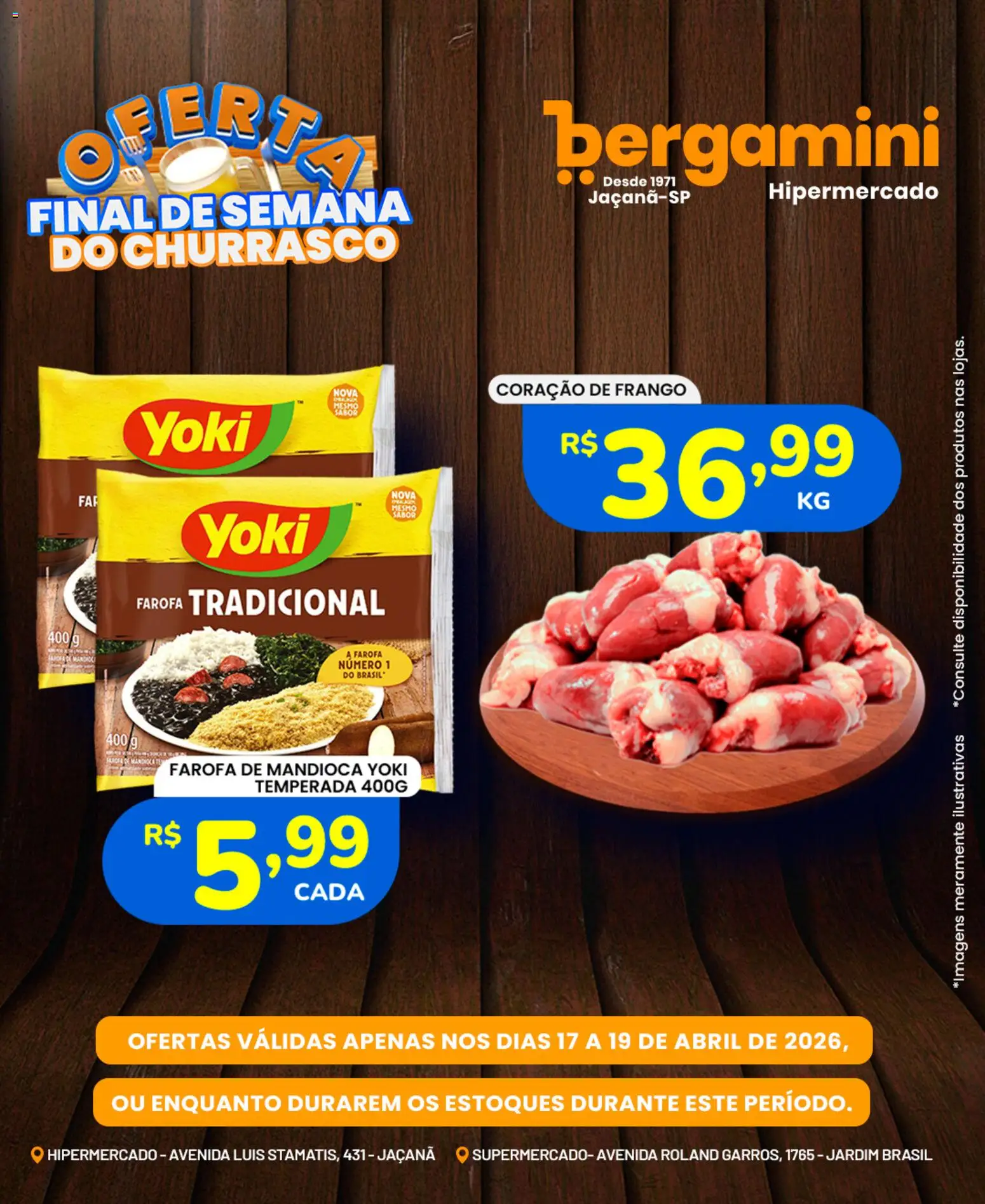 Supermercado Bergamini Folheto - válido de 17.04.2026 | Página: 6 | Produtos: Mandioca, Coração de frango, Frango, Farofa