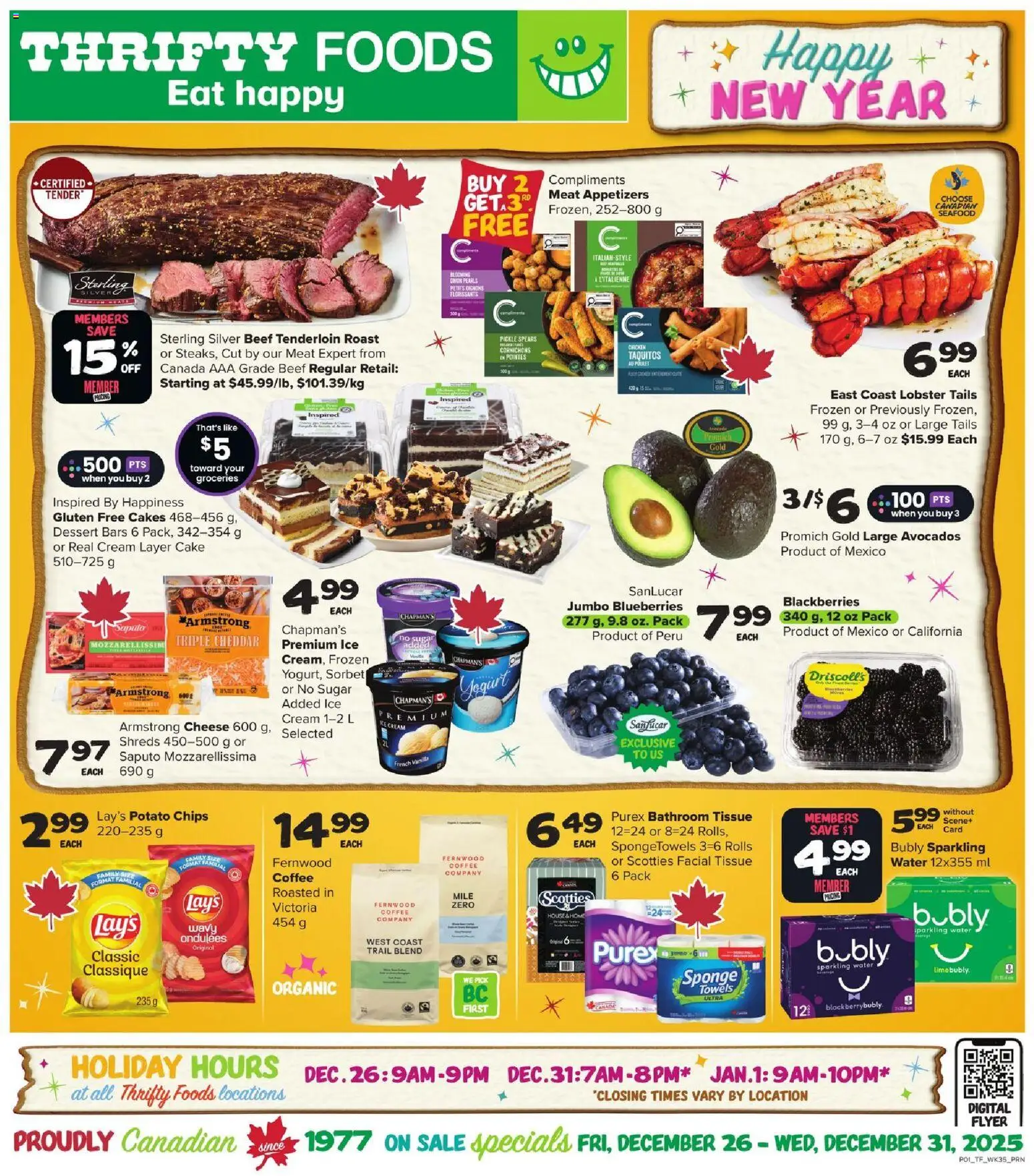 Thrifty Foods flyer valid from 26.12.2025 | Page: 3 | Products: Ice cream, Sponge, Yogurt, Coffee
