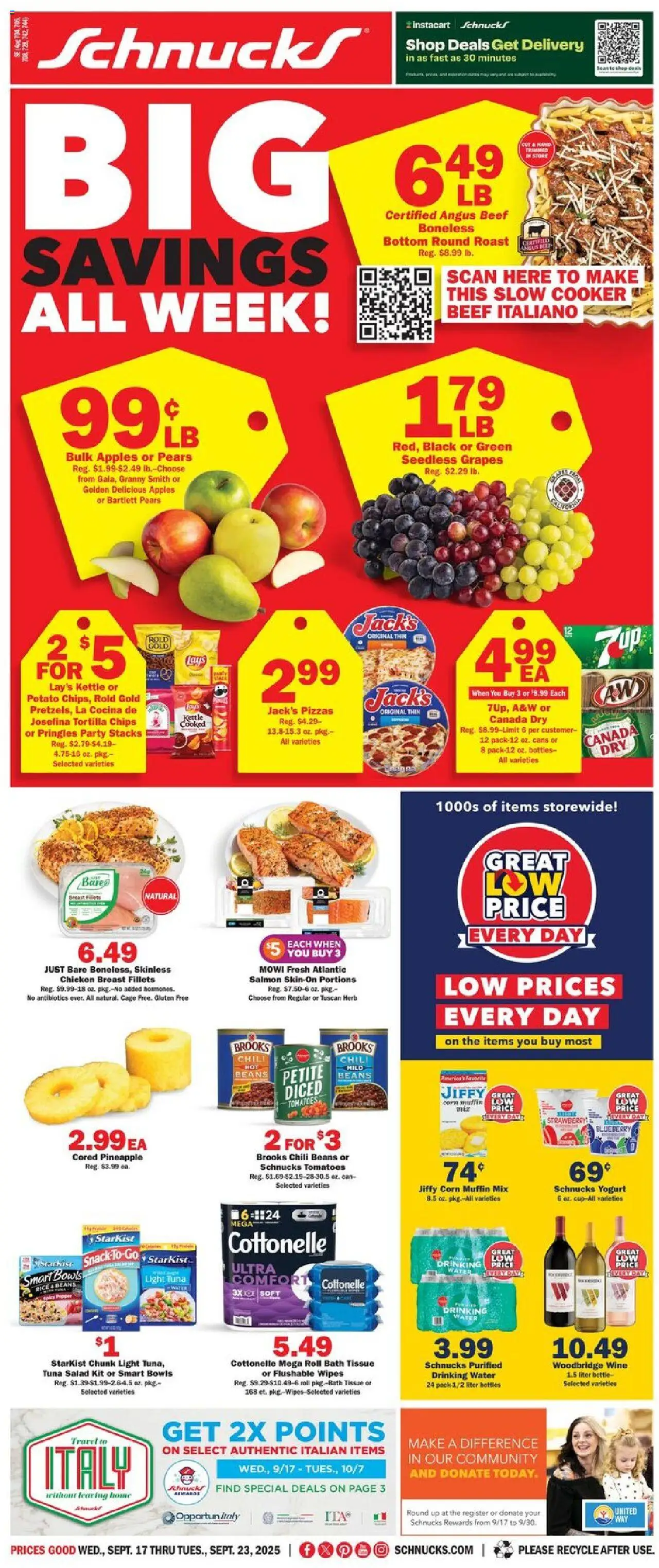 Schnucks Weekly Print Ad - IN - valid from 17.09.2025 | Page: 1 | Products: Bath, Salad, Water, Kettle