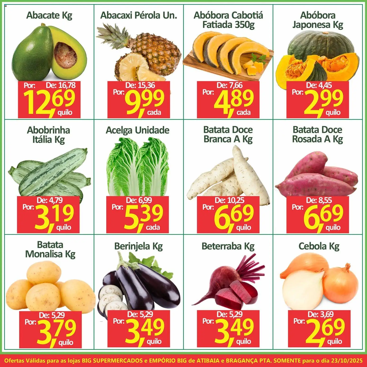 Big Supermercados Folheto - válido de 23.10.2025 | Página: 2 | Produtos: Abobrinha, Berinjela, Beterraba, Abacaxi