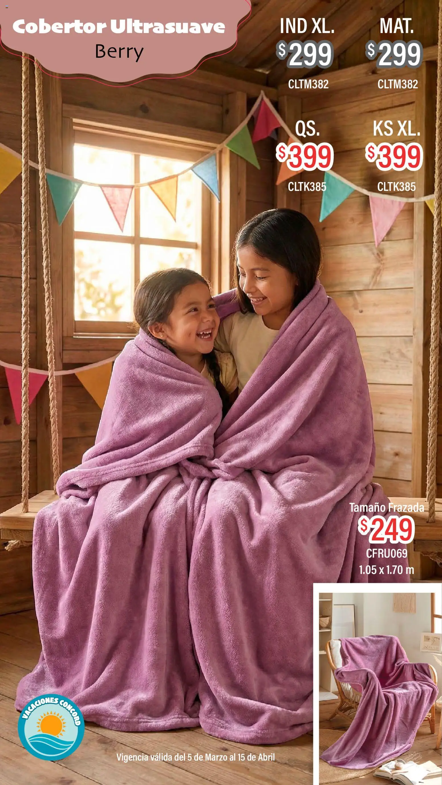 Nuevas ofertas de Colchas Concord válidas en toda la República Mexicana desde el 05.03.2026. ¡Encuentra las mejores ofertas en Colchas Concord catálogo Vacaciones! | Página: 8 | Productos: Cobertor