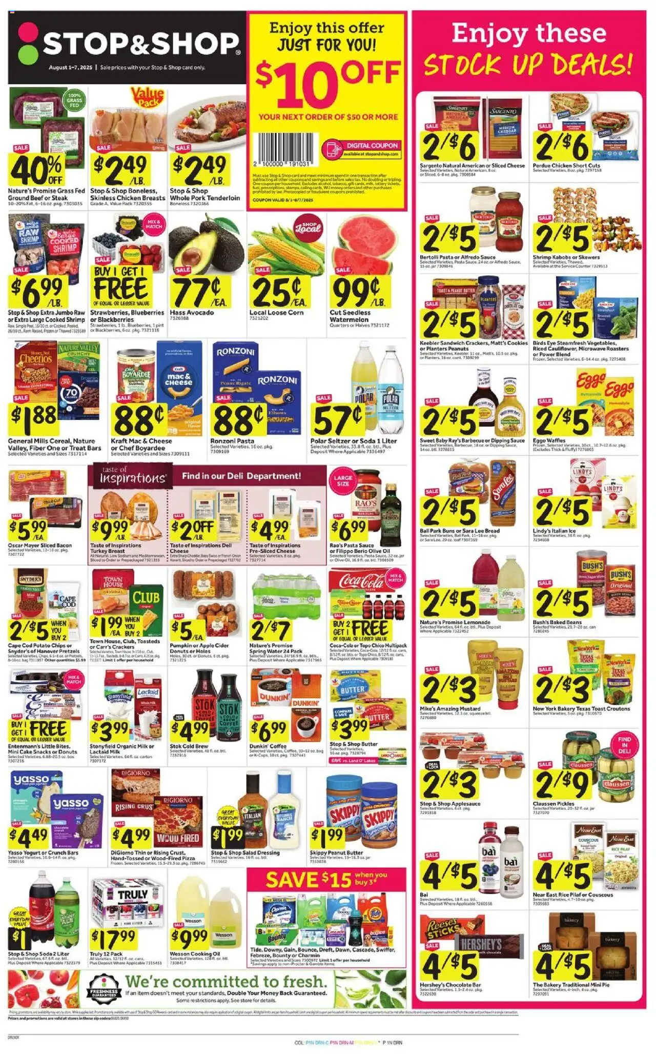 Stop & Shop Weekly Circular - CT - valid from 01.08.2025 | Page: 1 | Products: Butter, Cookies, Watermelon, Onion
