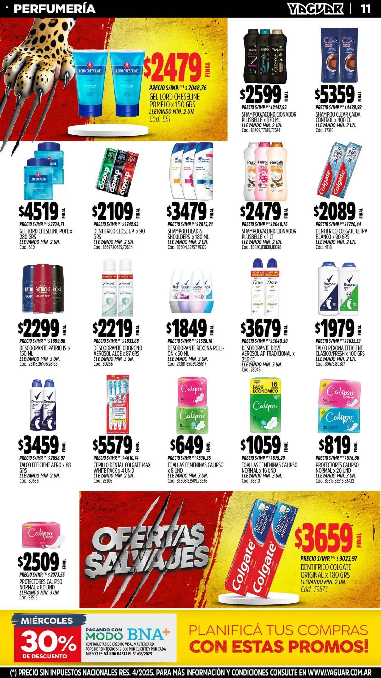 Yaguar - Trelew │ válido desde el 04.08.2025 | Página: 11 | Productos: Toallas, Shampoo, Desodorante, Pomelo
