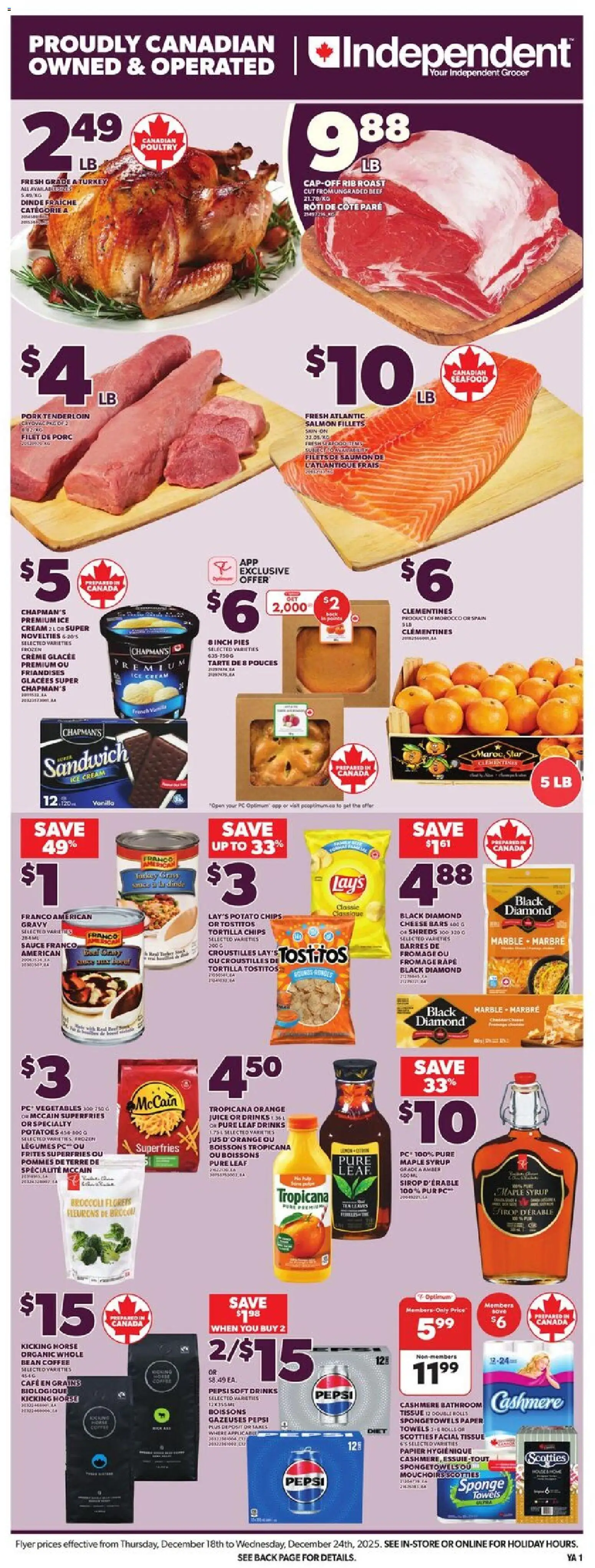 Independent Grocer flyer valid from 18.12.2025 | Page: 3 | Products: Beef, Ice cream, Turkey, Potatoes
