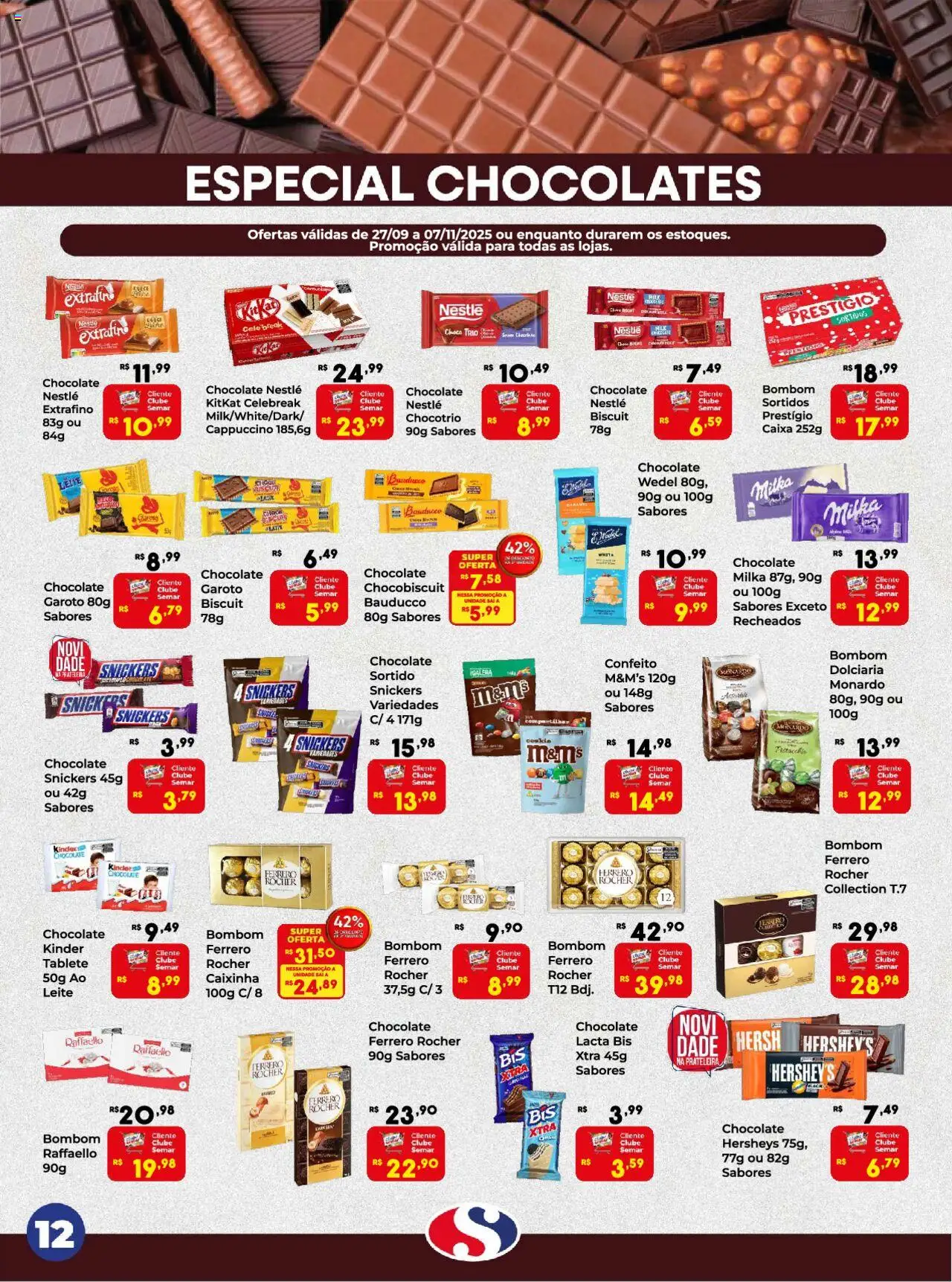 Semar Supermercado Folheto - válido de 27.09.2025 | Página: 12 | Produtos: Prateleira, Caixa, Chocolate, Ferrero Rocher