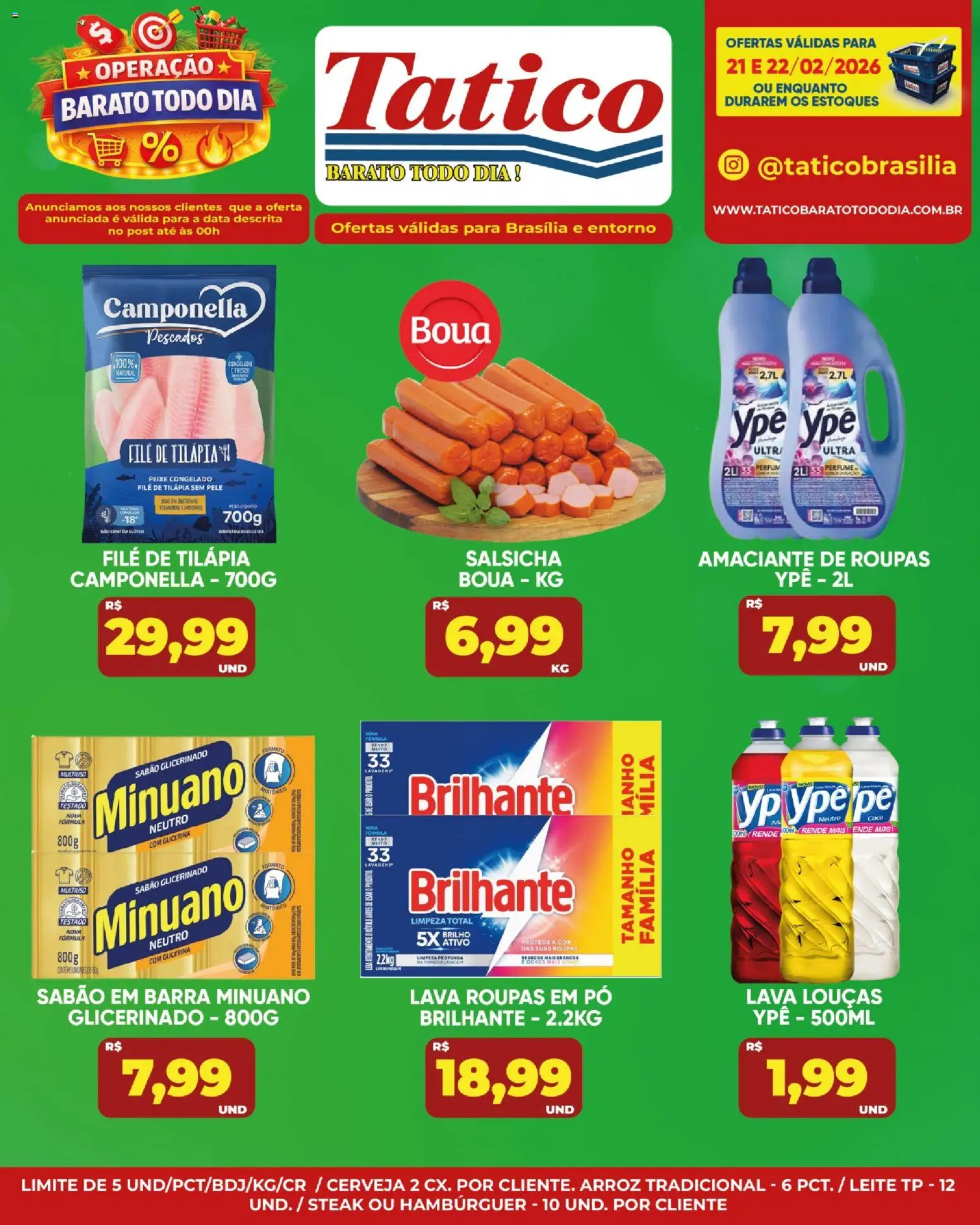 Tatico Folheto - válido de 23.02.2026 | Página: 33 | Produtos: Arroz, Hambúrguer, Filé de tilápia, Amaciante