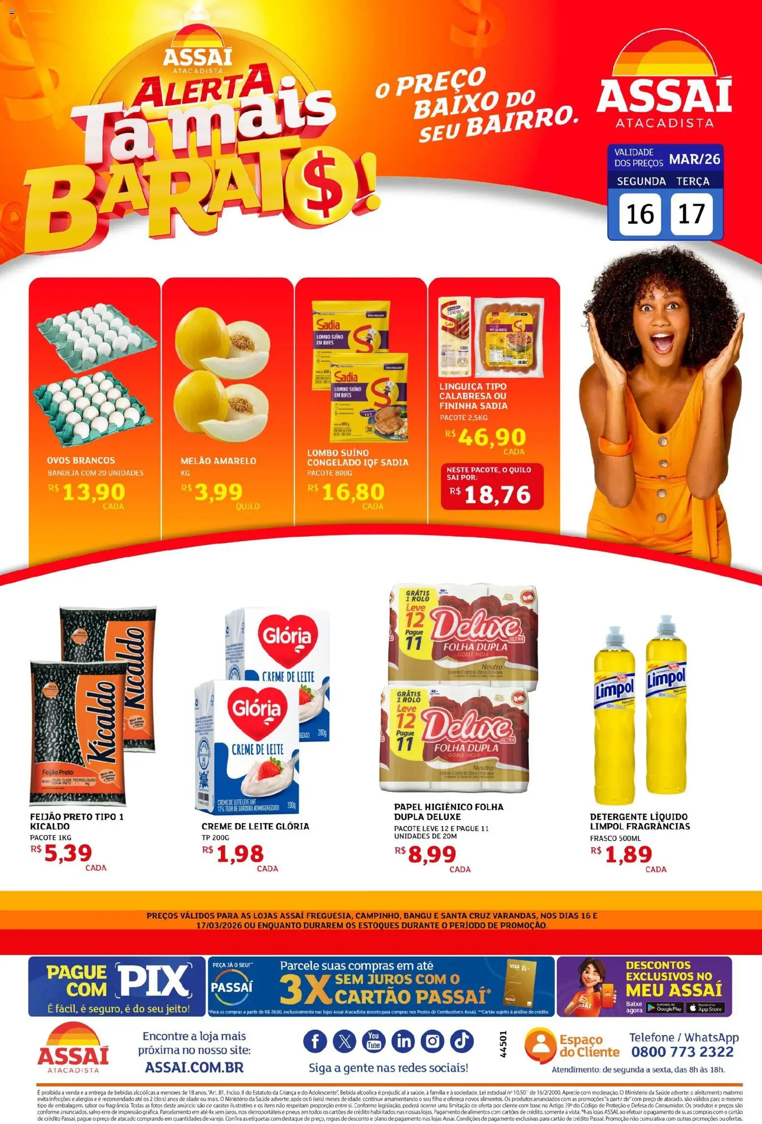 Assaí Atacadista Folheto - válido de 16.03.2026 | Página: 1 | Produtos: Feijão, Ovos, Pneus, Baixo